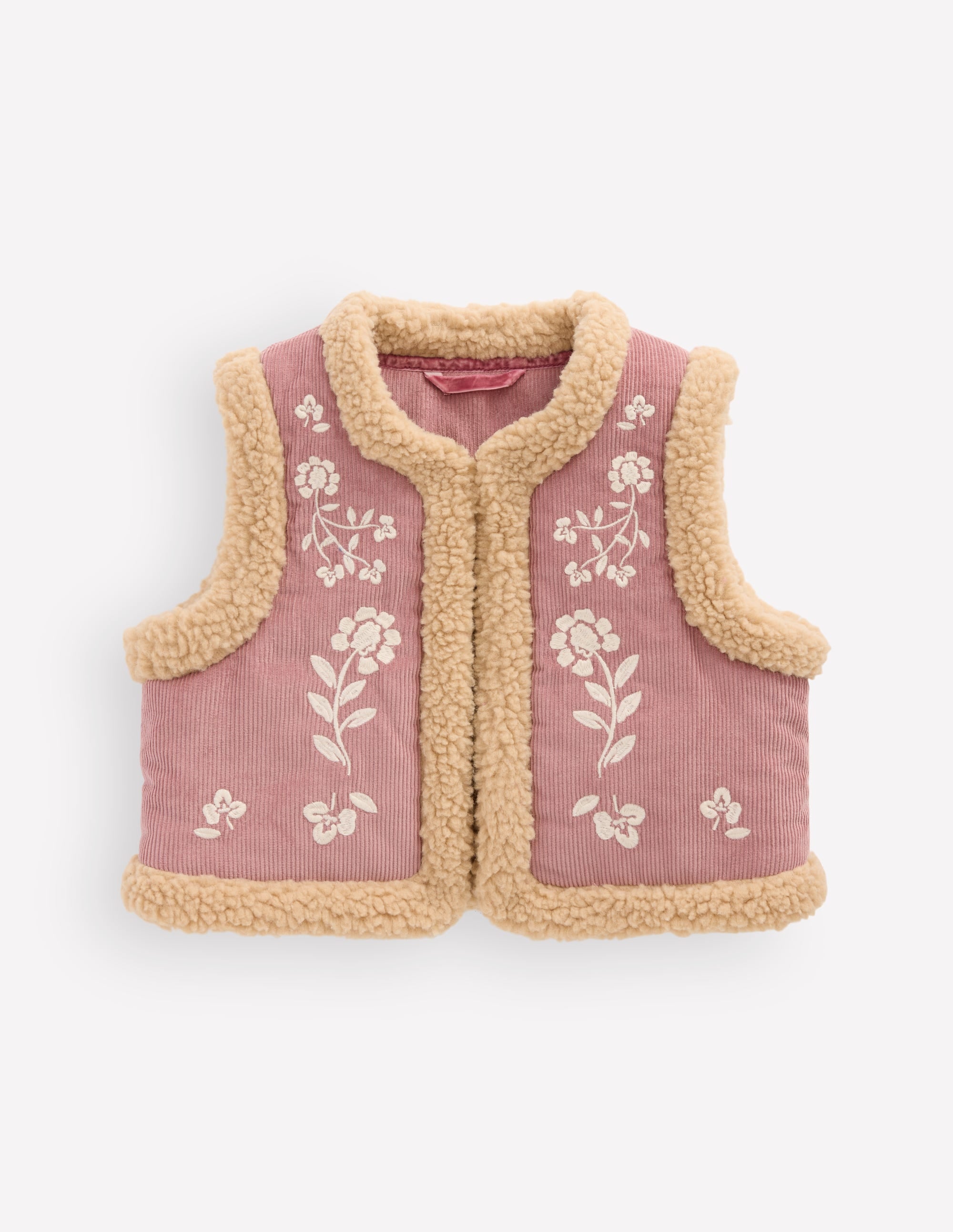 Borg Trim Gilet-Pink Floral Embroidery - Image 2