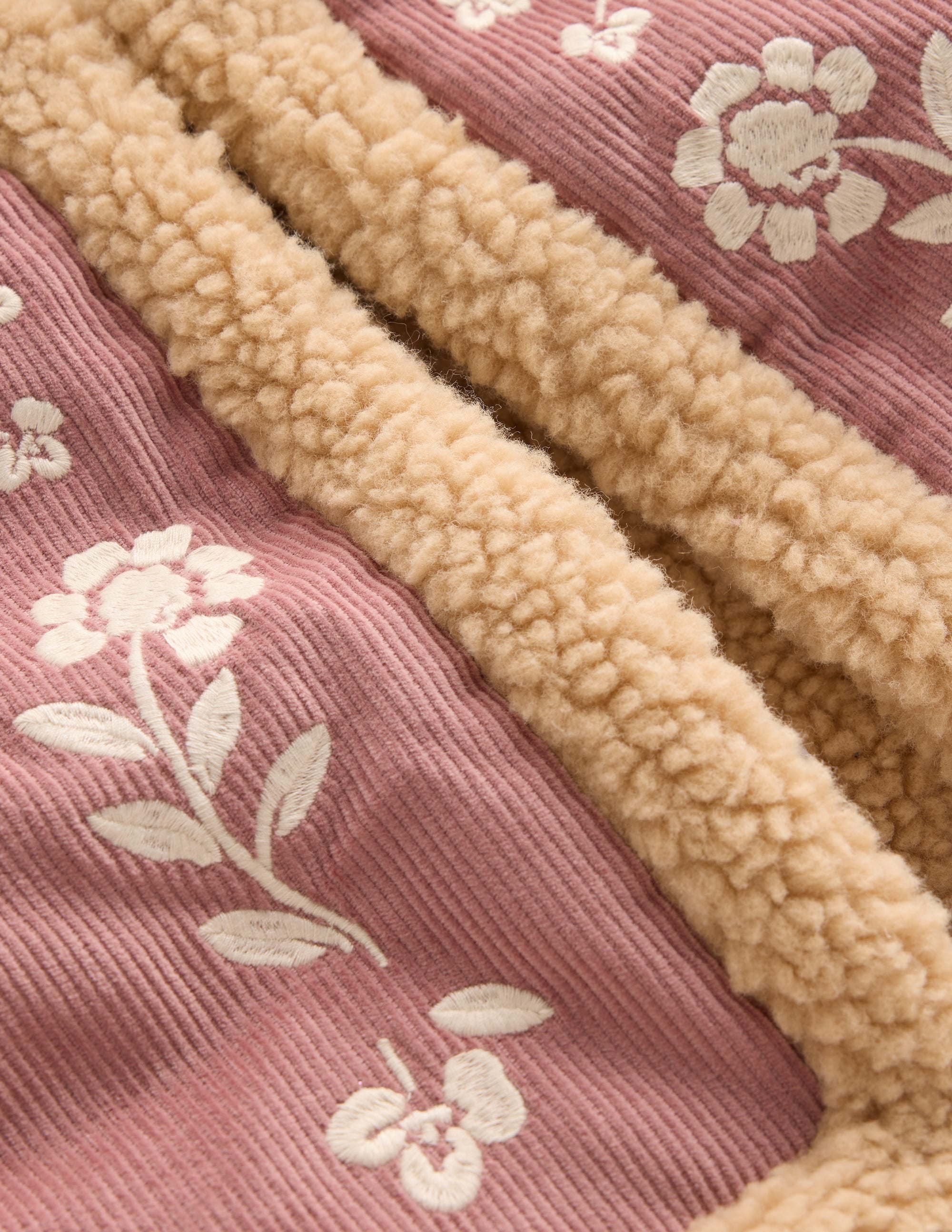 Borg Trim Gilet-Pink Floral Embroidery - Image 4