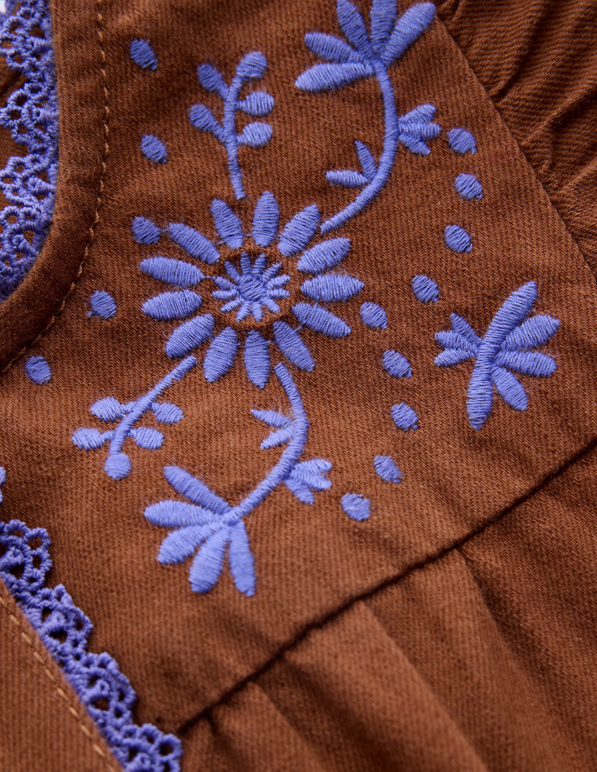 Flutter Sleeve Denim Jumpsuit-Brown Embroidery - Image 4