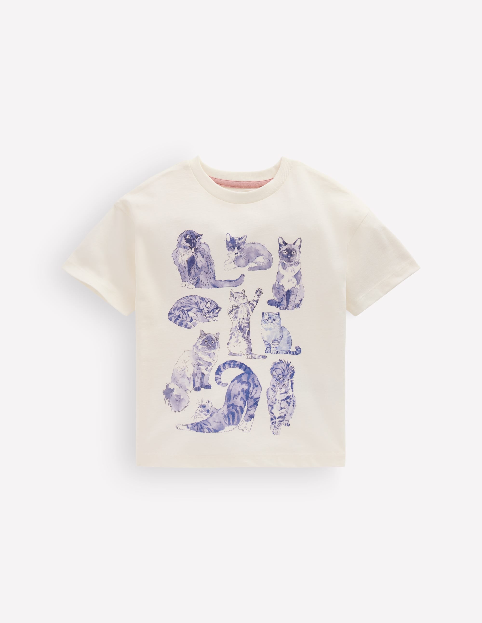 Short Sleeve Printed T-shirt-Soft Ivory Cats - Image 1