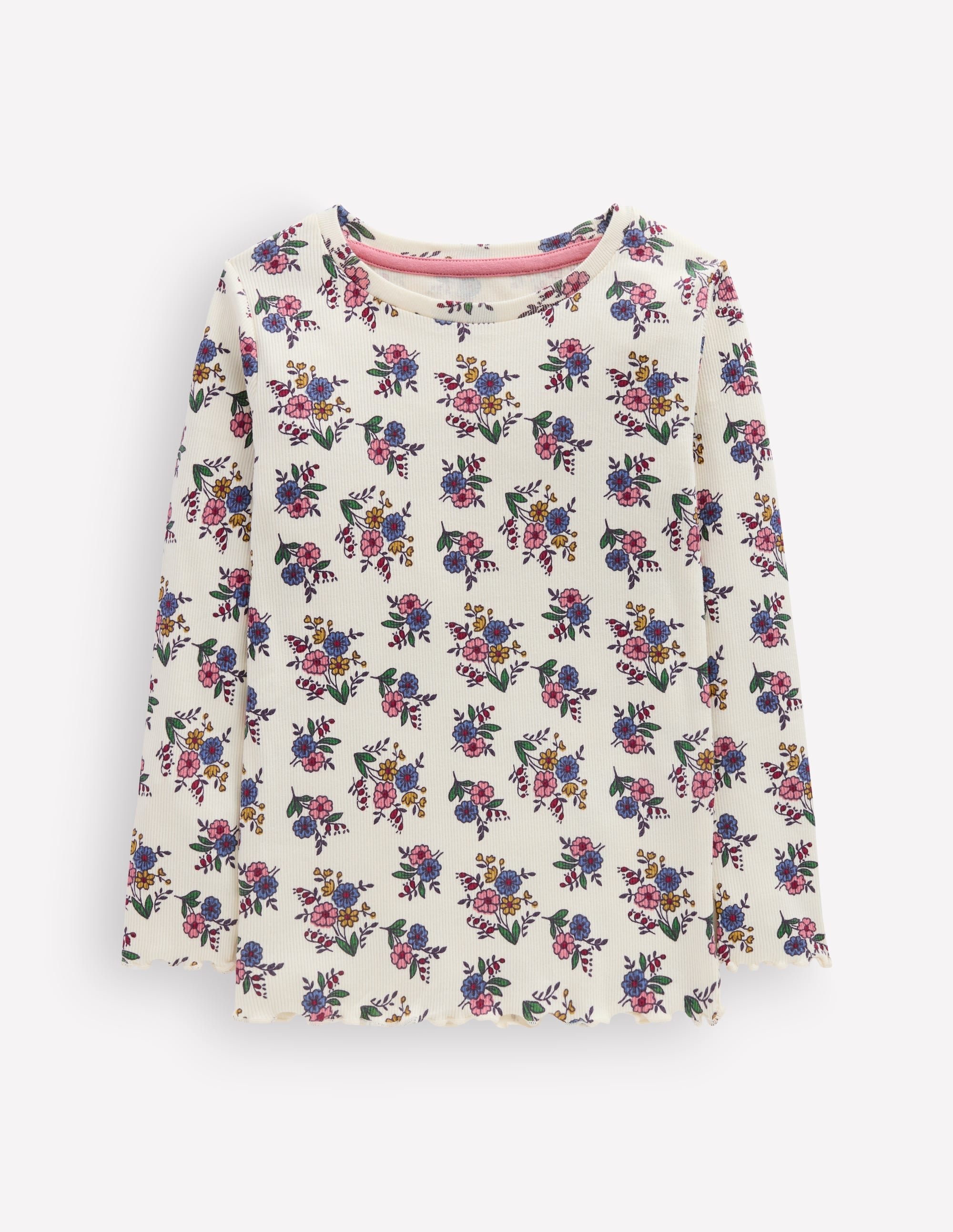 Ribbed Long Sleeve T-Shirt-Soft Ivory Ditsy Floral - Image 1