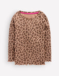 Ribbed Long Sleeve T-shirt-Milk Chocolate Brown leopard
