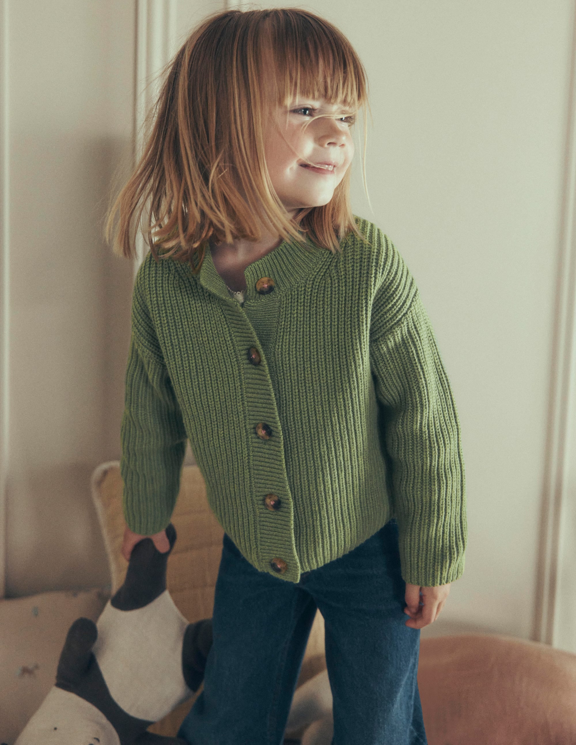 Chunky Everyday Cardigan-Soft Green Marl - Image 1