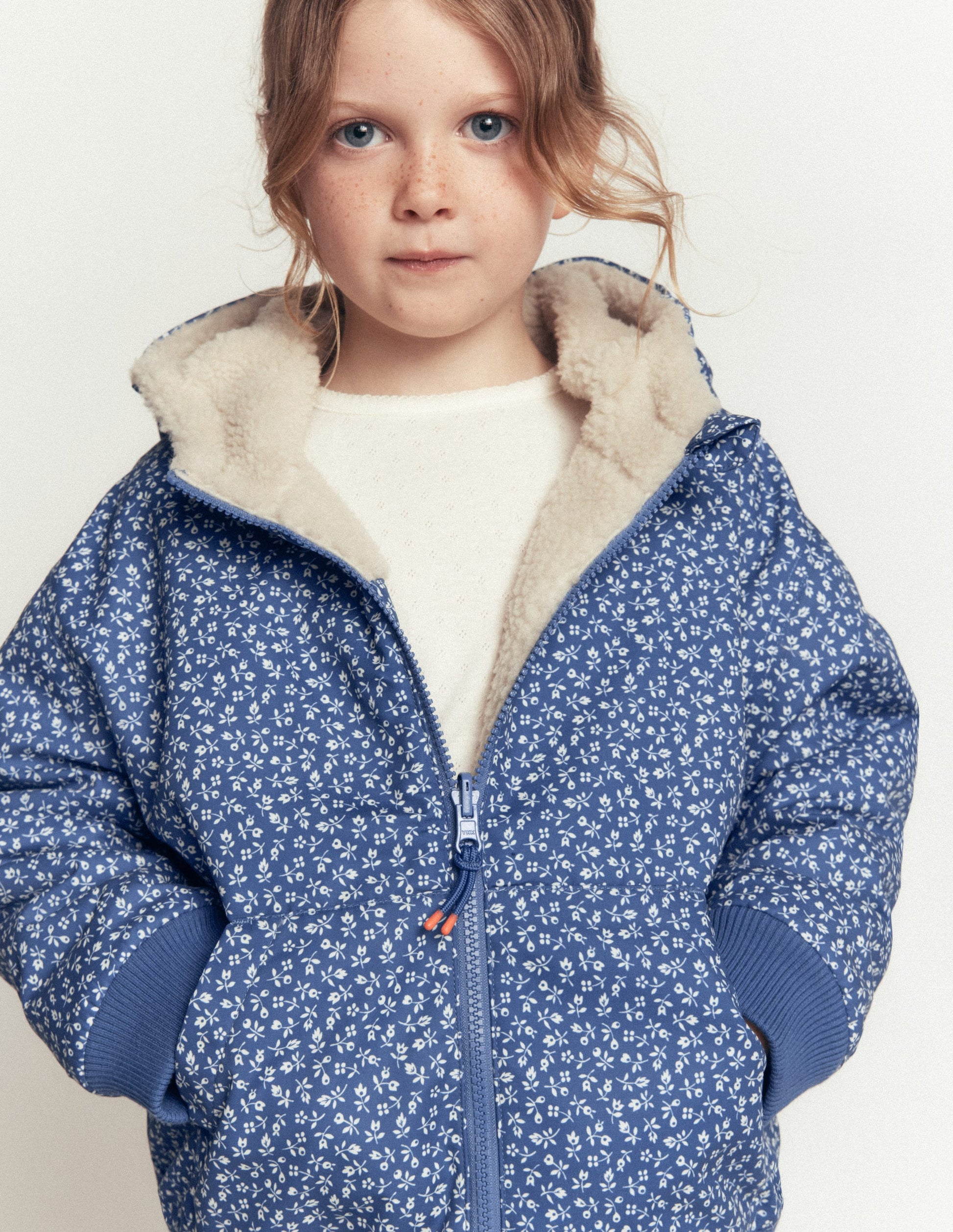 Reversible Borg Hooded Bomber-Bluejay Ditsy Floral-1