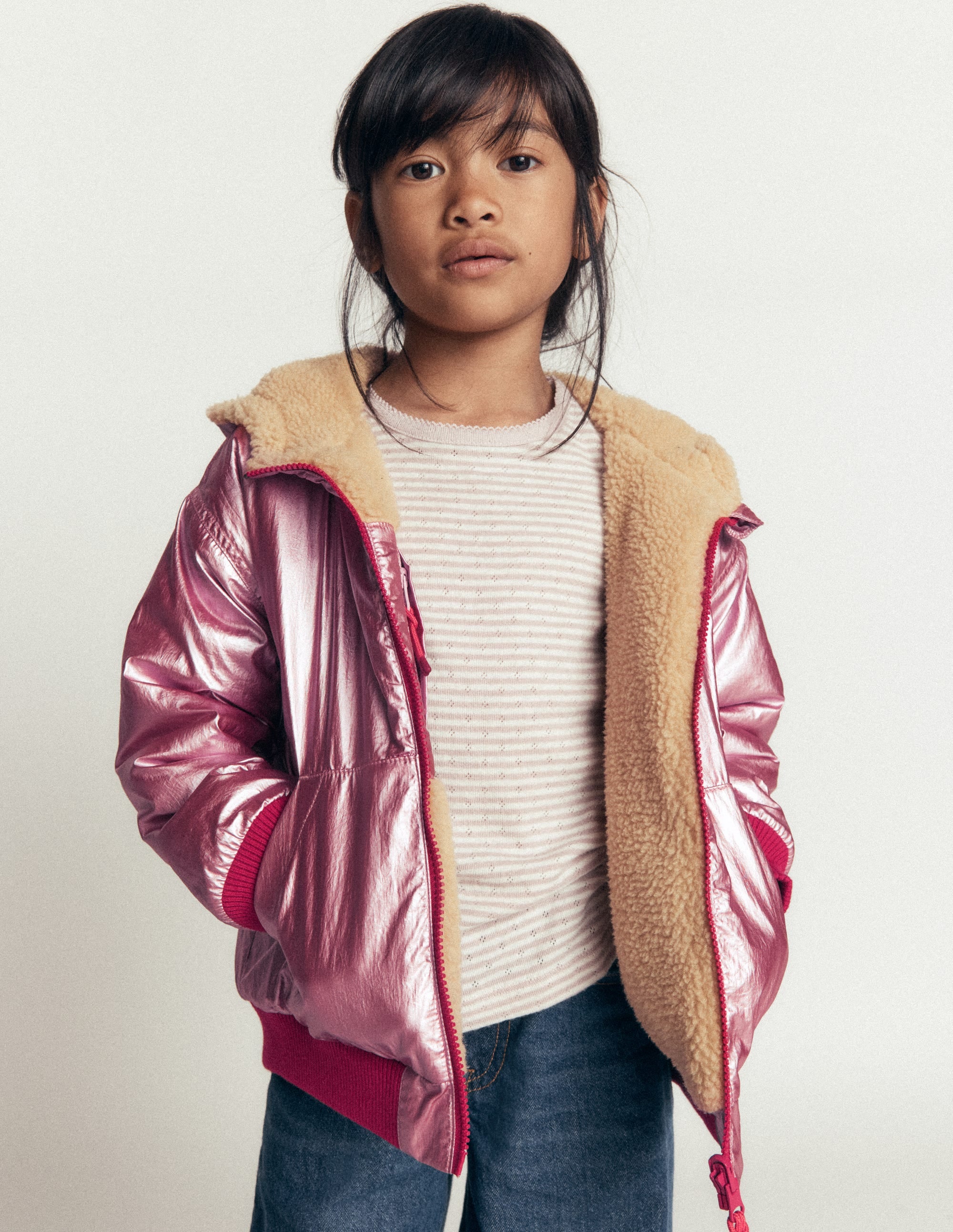 Reversible Borg Hooded Bomber-Pink Metallic - Image 2