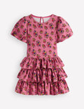Ruffle Skirt Jersey Dress-Formica Pink Floral Bunches