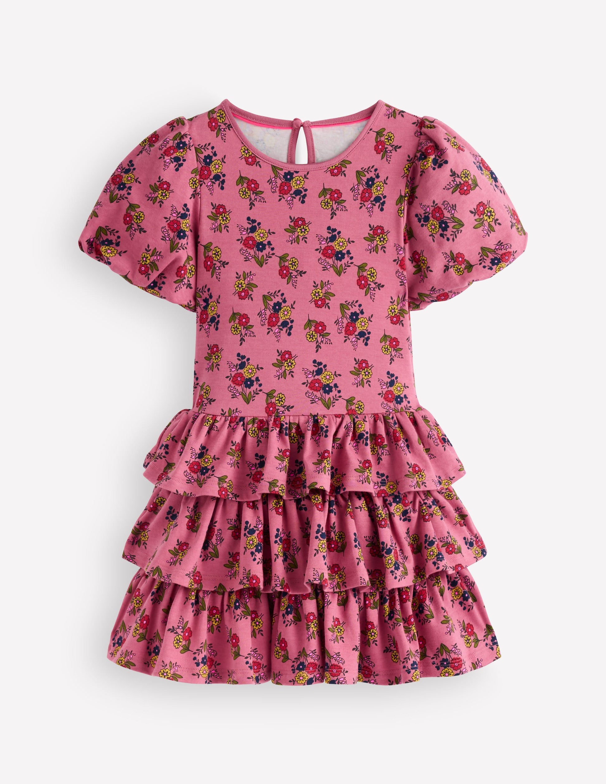 Ruffle Skirt Jersey Dress-Formica Pink Floral Bunches-2