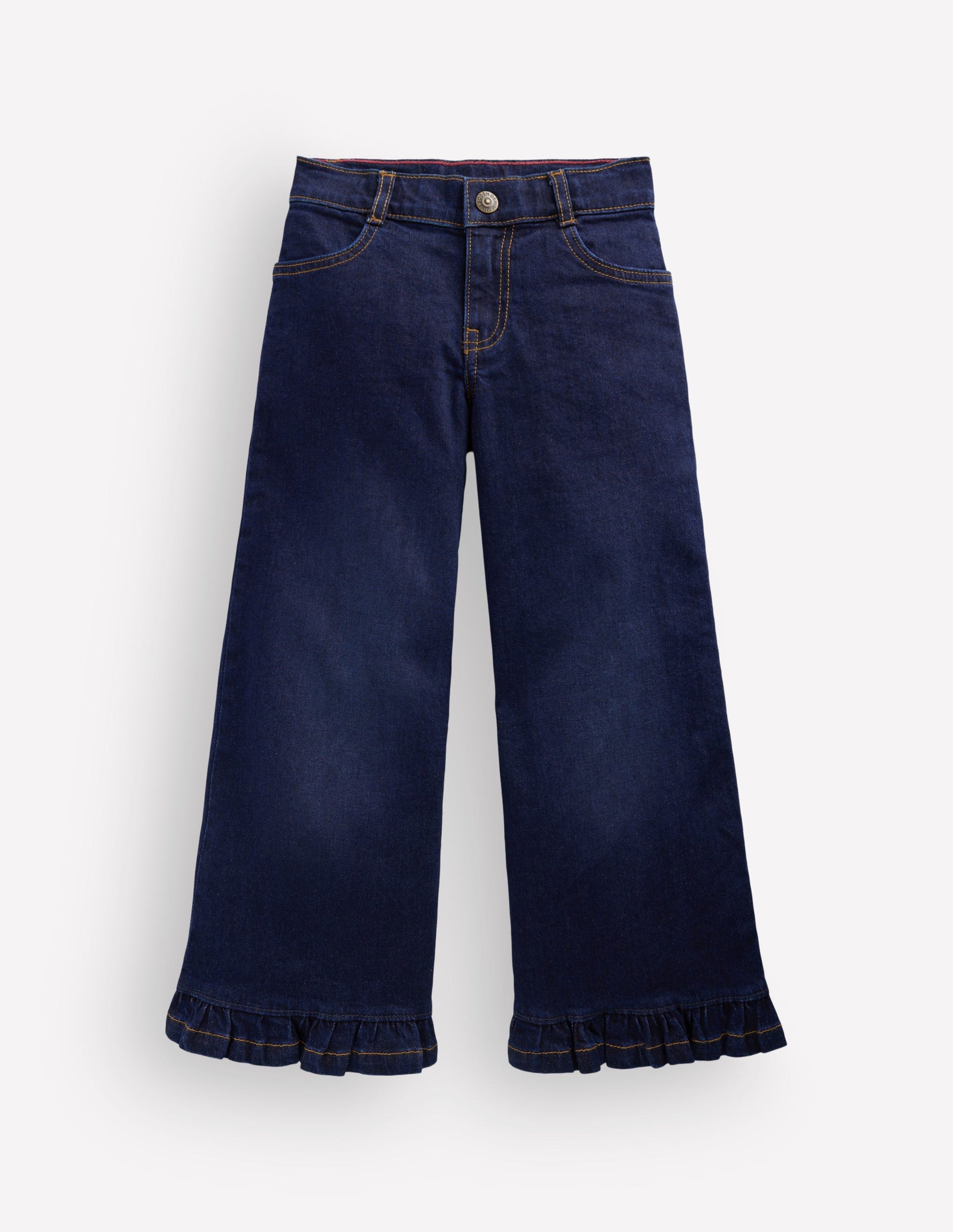 Wide Leg Frill Hem Jeans-Dark Wash-1