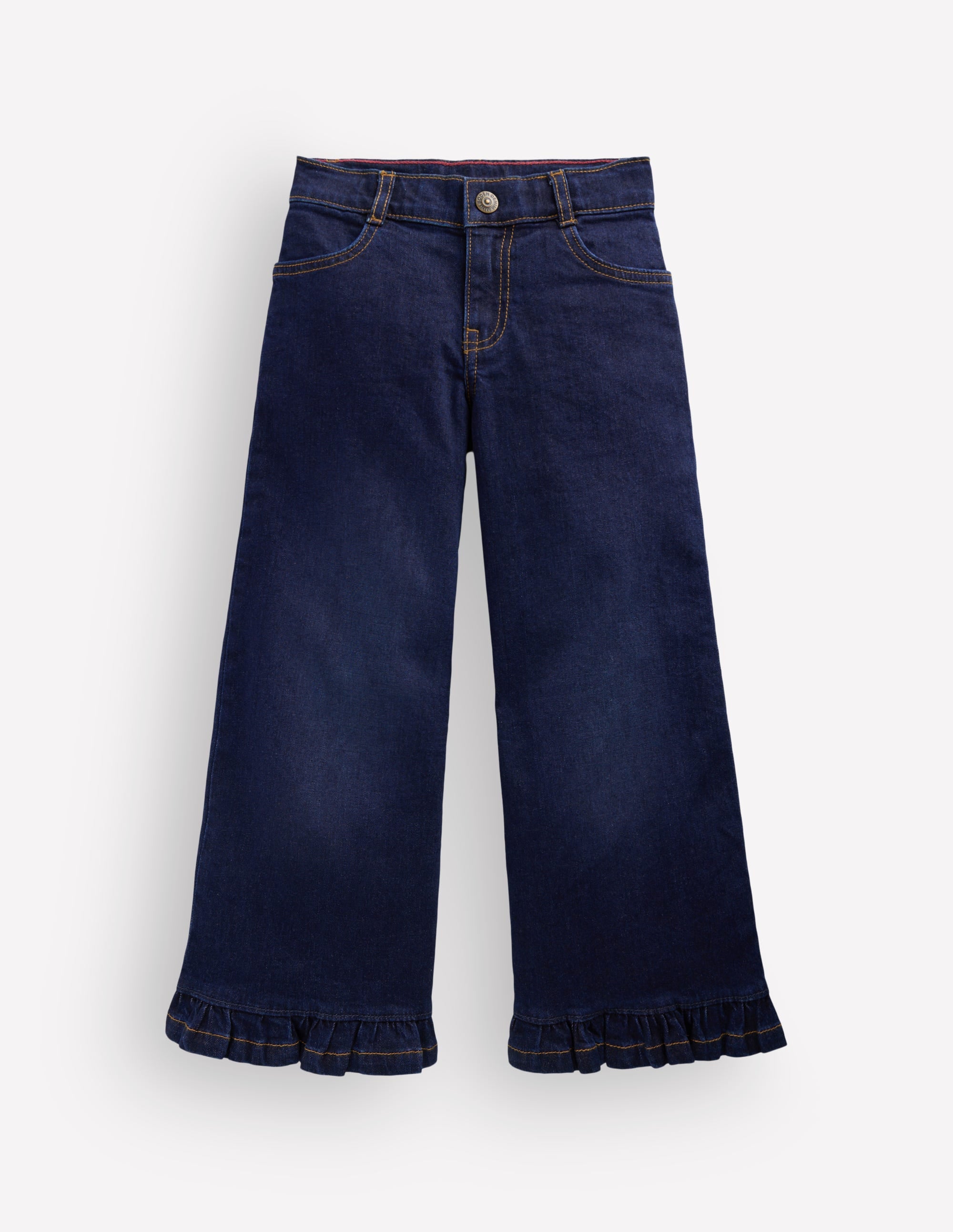 Wide Leg Frill Hem Jeans-Dark Wash - Image 1