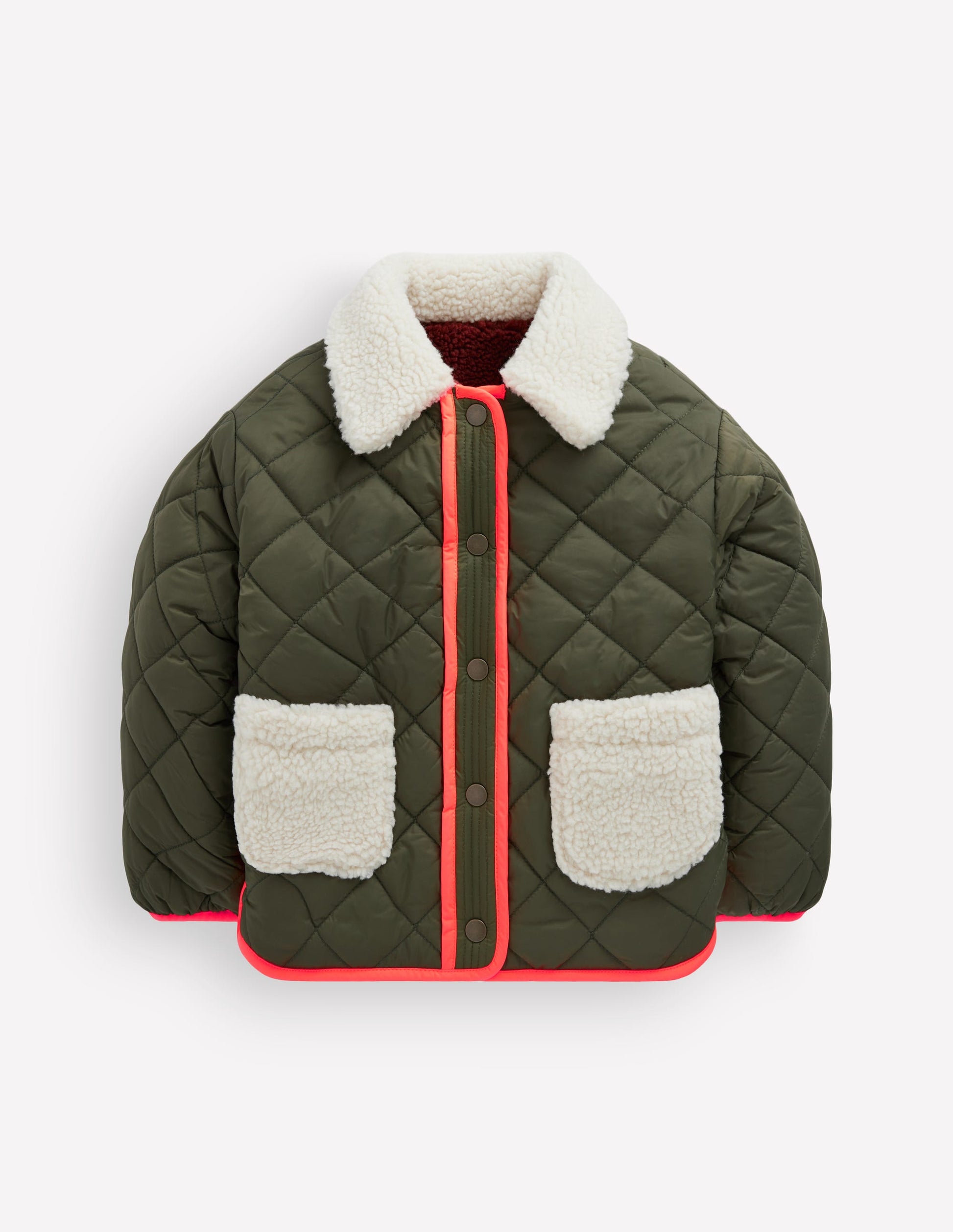 Reversible Borg Quilted Jacket-Falcon Green-5