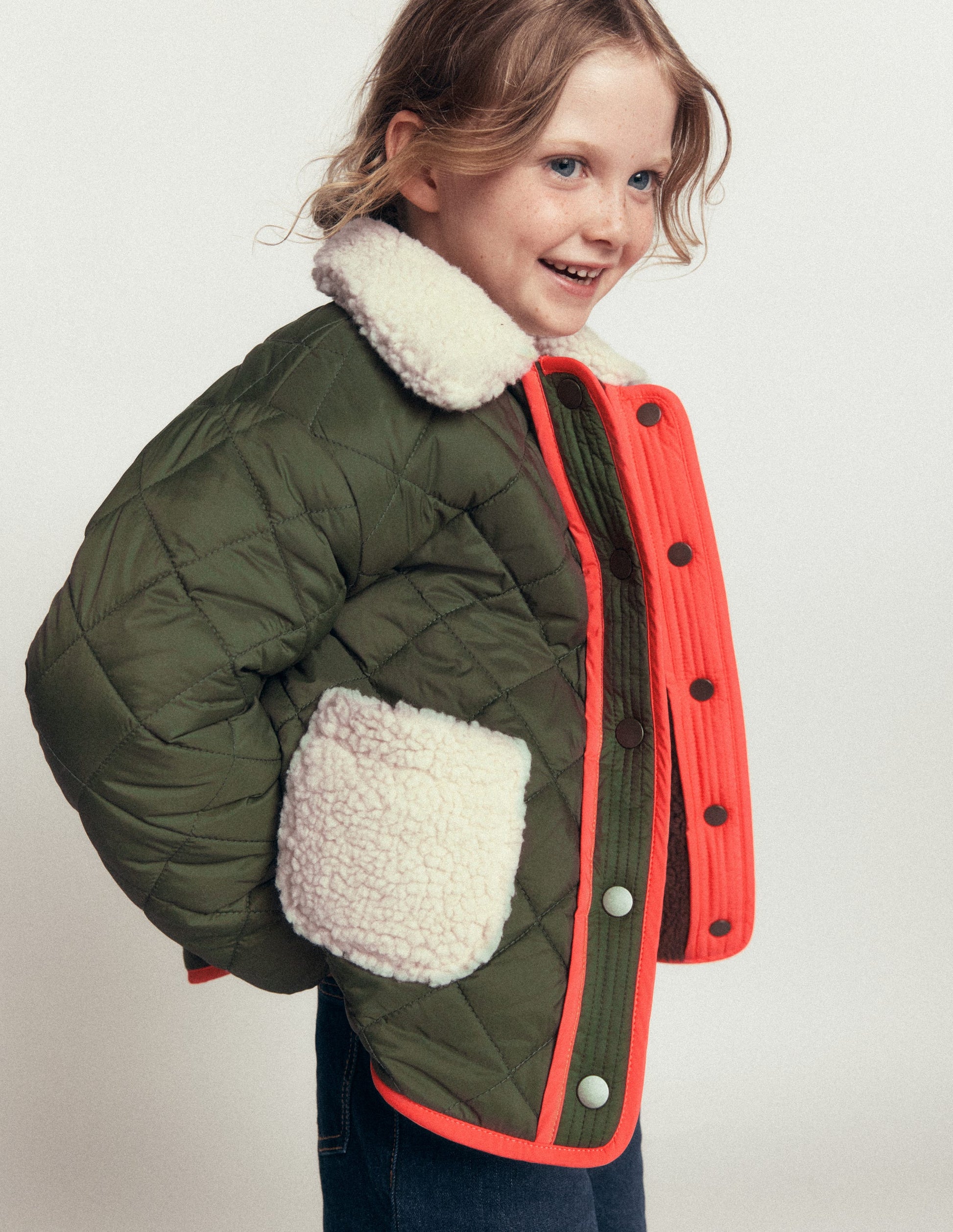 Reversible Borg Quilted Jacket-Falcon Green-2