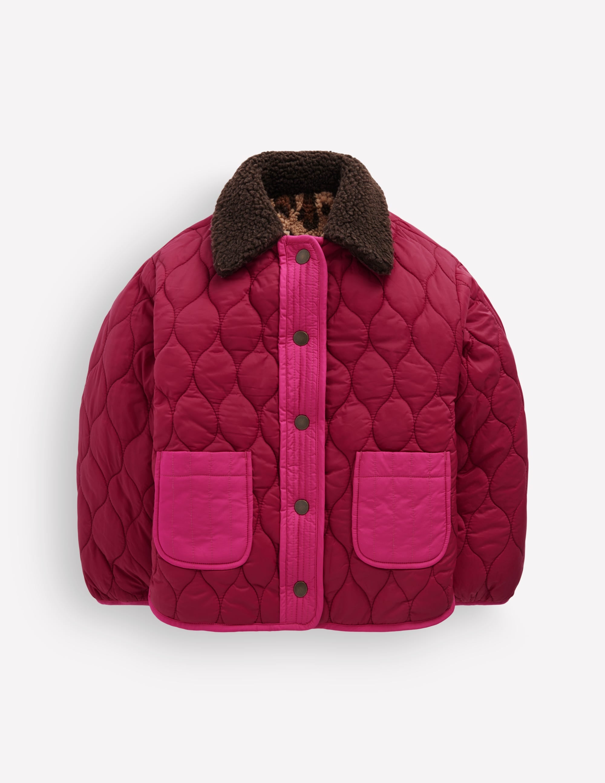 Reversible Borg Quilted Jacket-Leopard Multi - Image 5