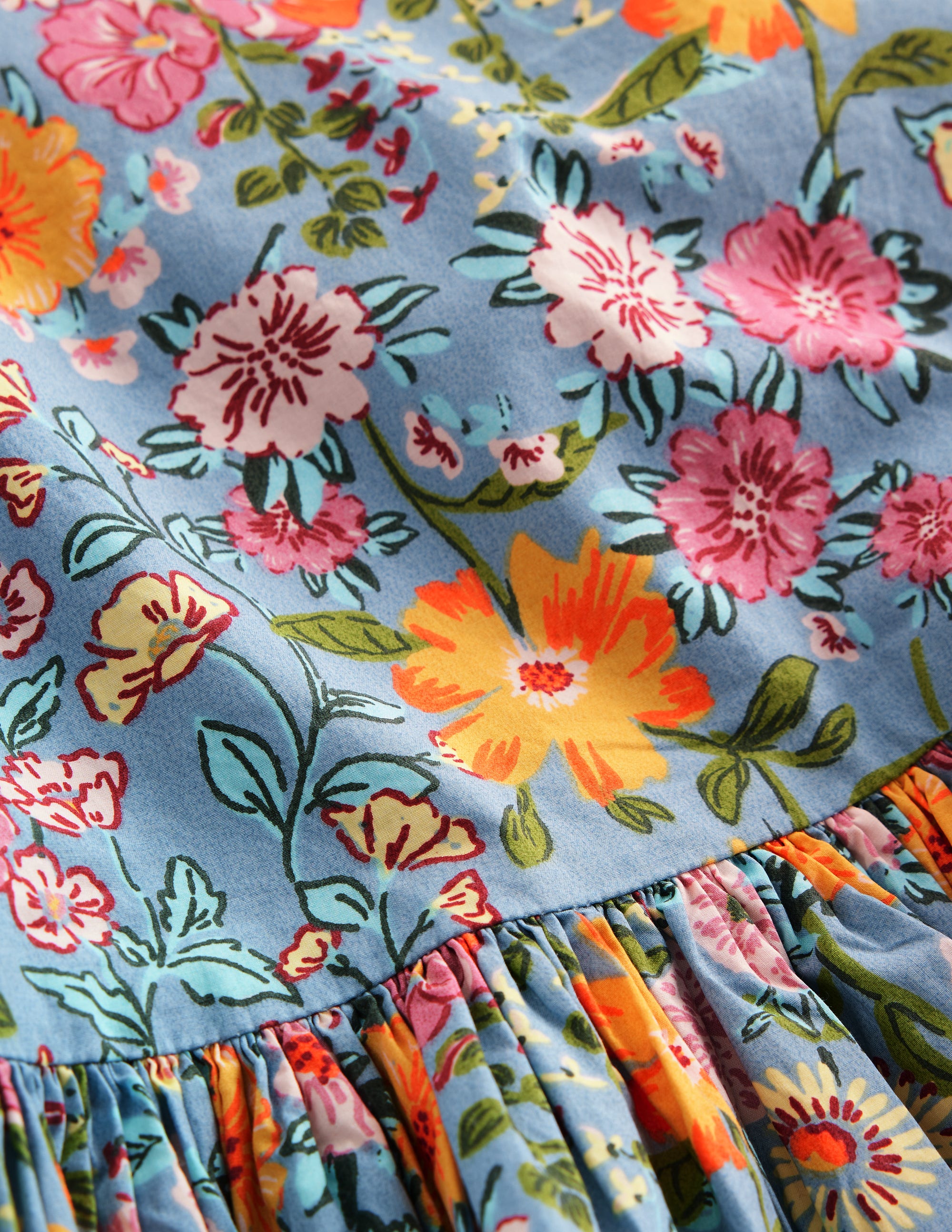 Long Sleeve Bubble Hem Dress-Blue Multi Floral - Image 3