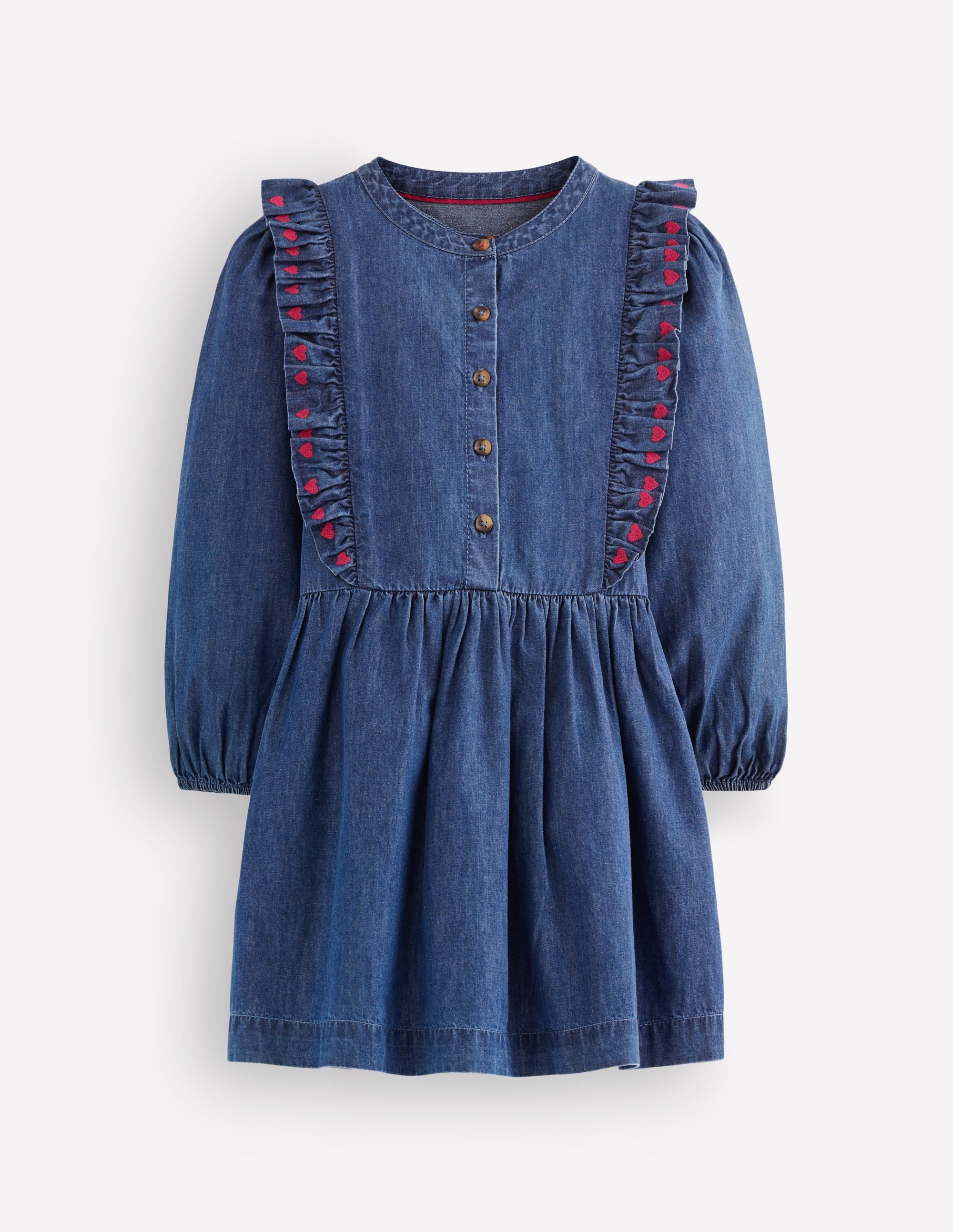 Winnie Frill Trim Shirt Dress-Denim Heart Embroidery - Image 1