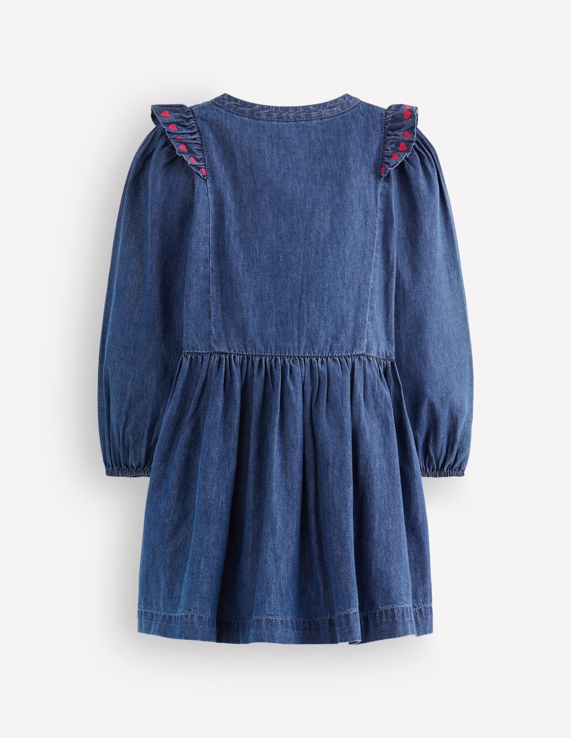Winnie Frill Trim Shirt Dress-Denim Heart Embroidery-2