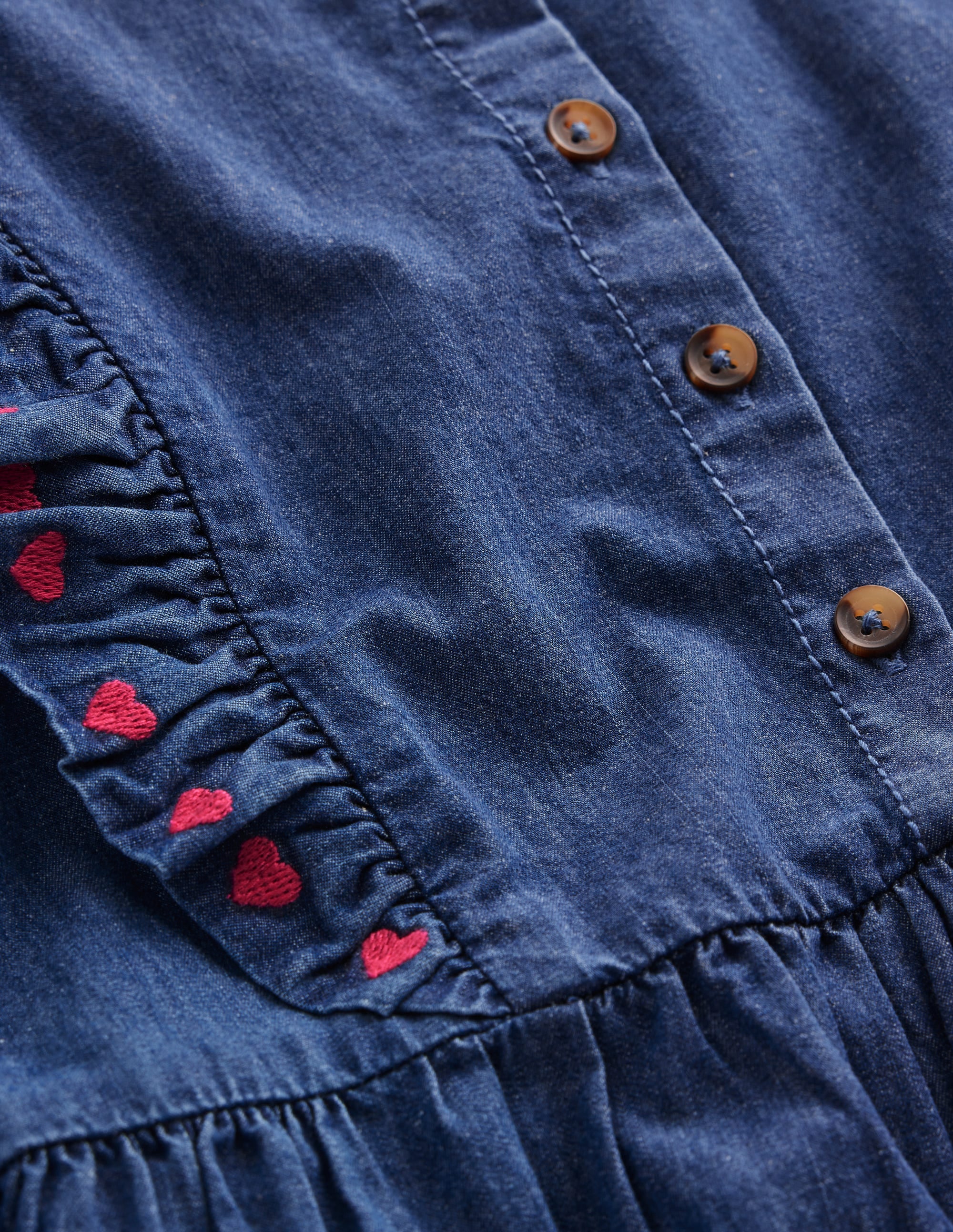 Winnie Frill Trim Shirt Dress-Denim Heart Embroidery - Image 3