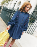 Winnie Frill Trim Shirt Dress-Denim Heart Embroidery