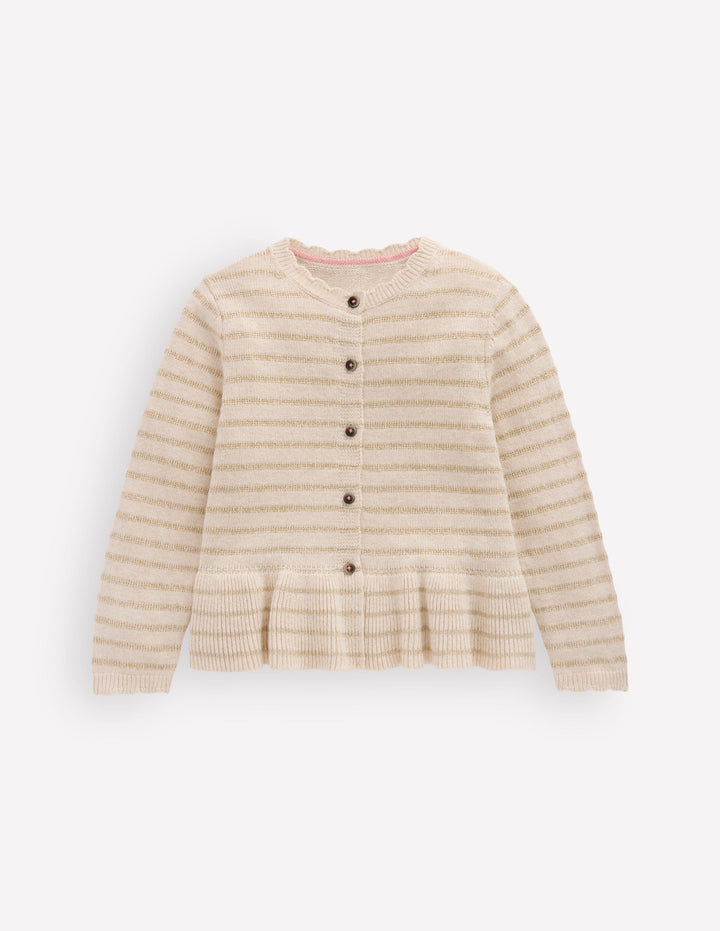 Pretty Peplum Cardigan-Oatmeal Marl Sparkle Stripe