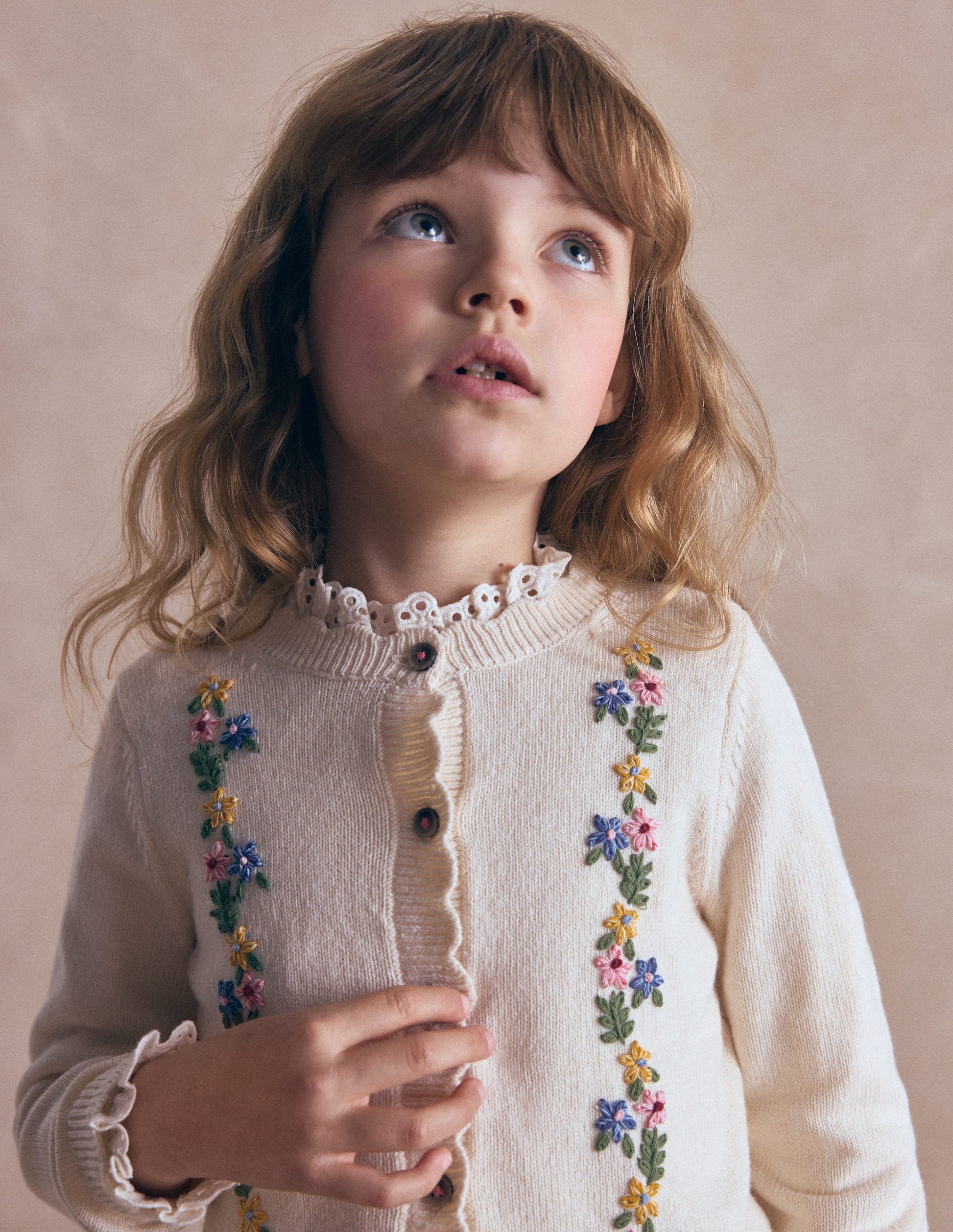 Pretty Embroidered Cardigan-Ecru Marl Floral Embroidery-5