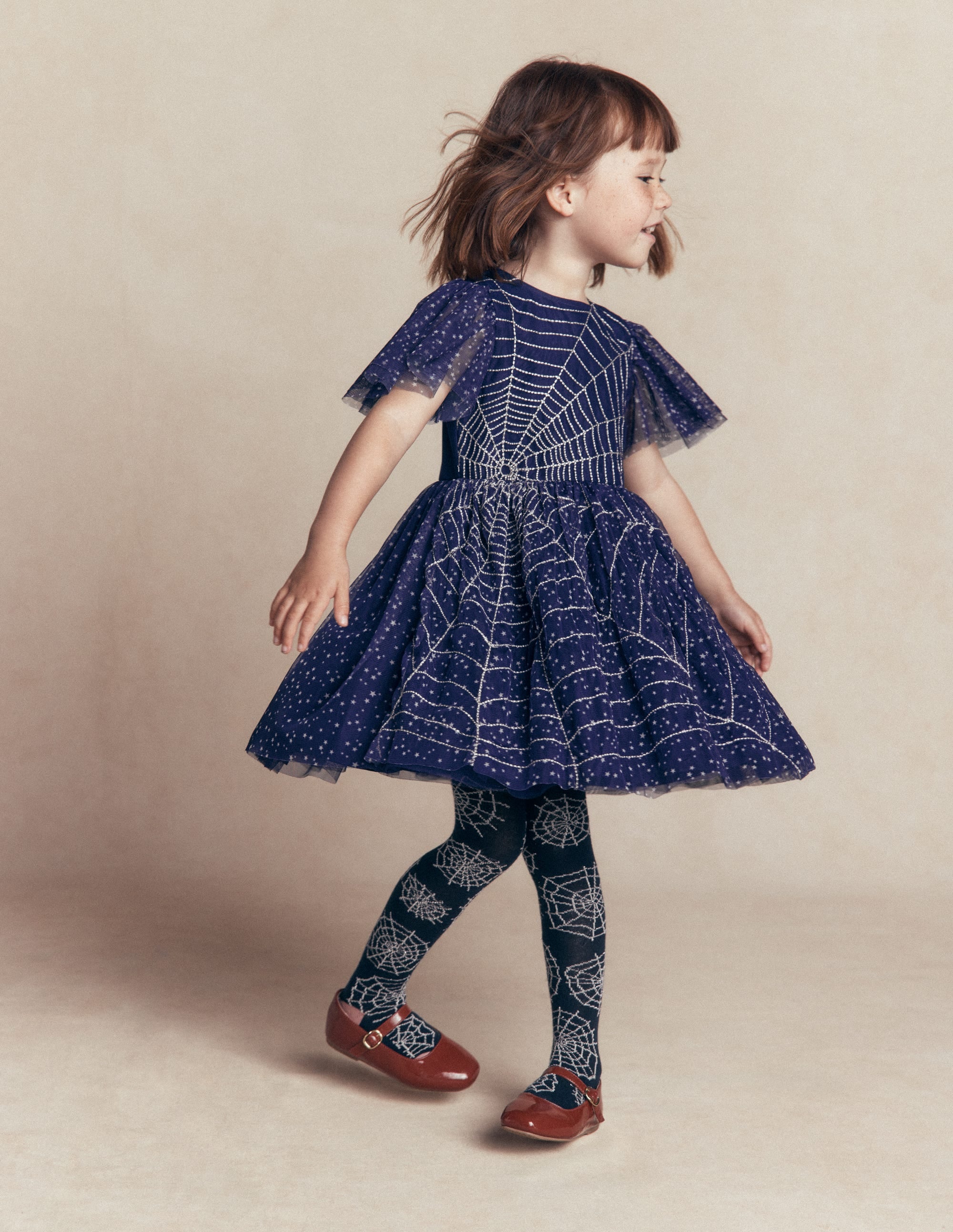 Appliqué Tulle Dress-College Navy Spiders Web - Image 1