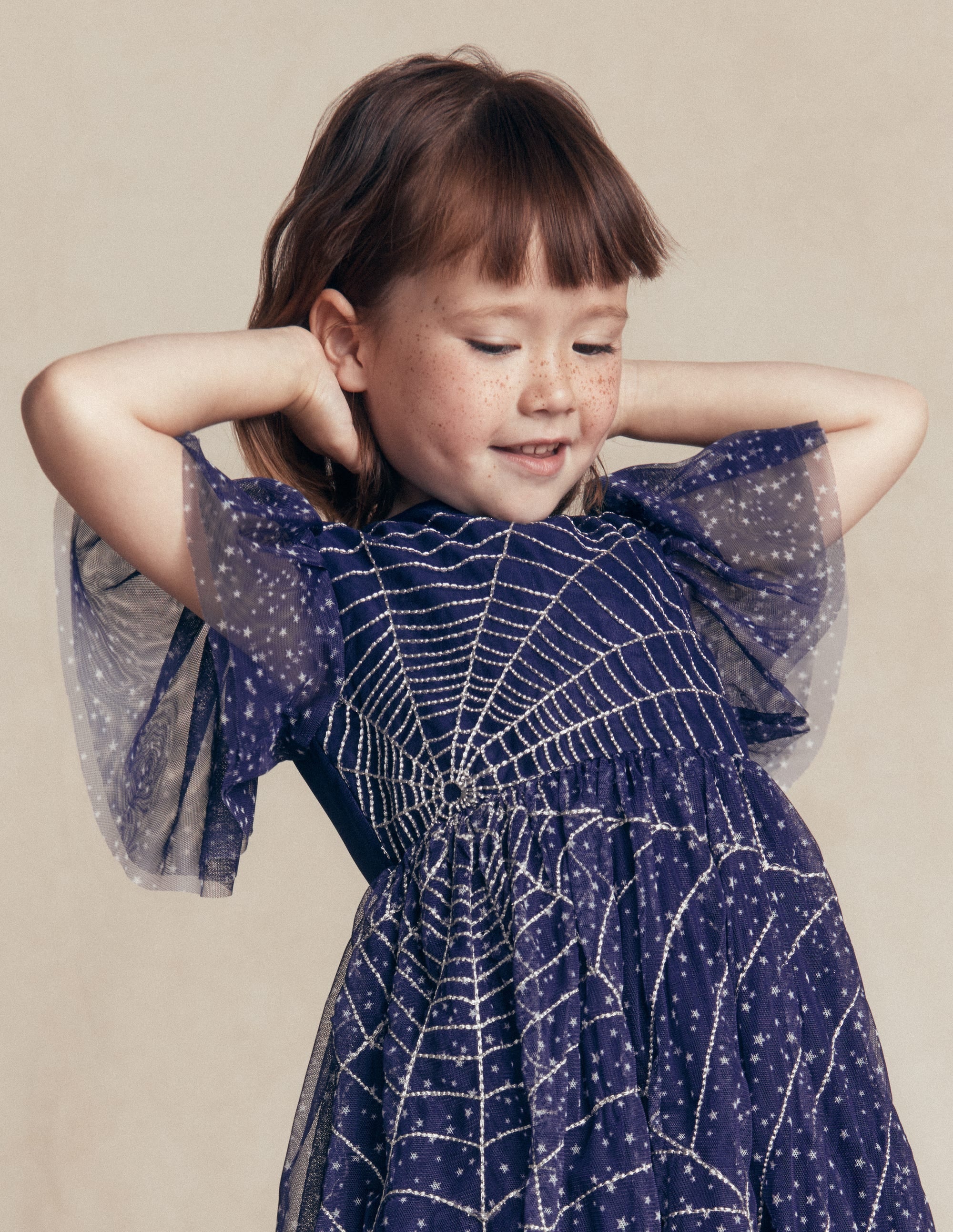 Appliqué Tulle Dress-College Navy Spiders Web - Image 2