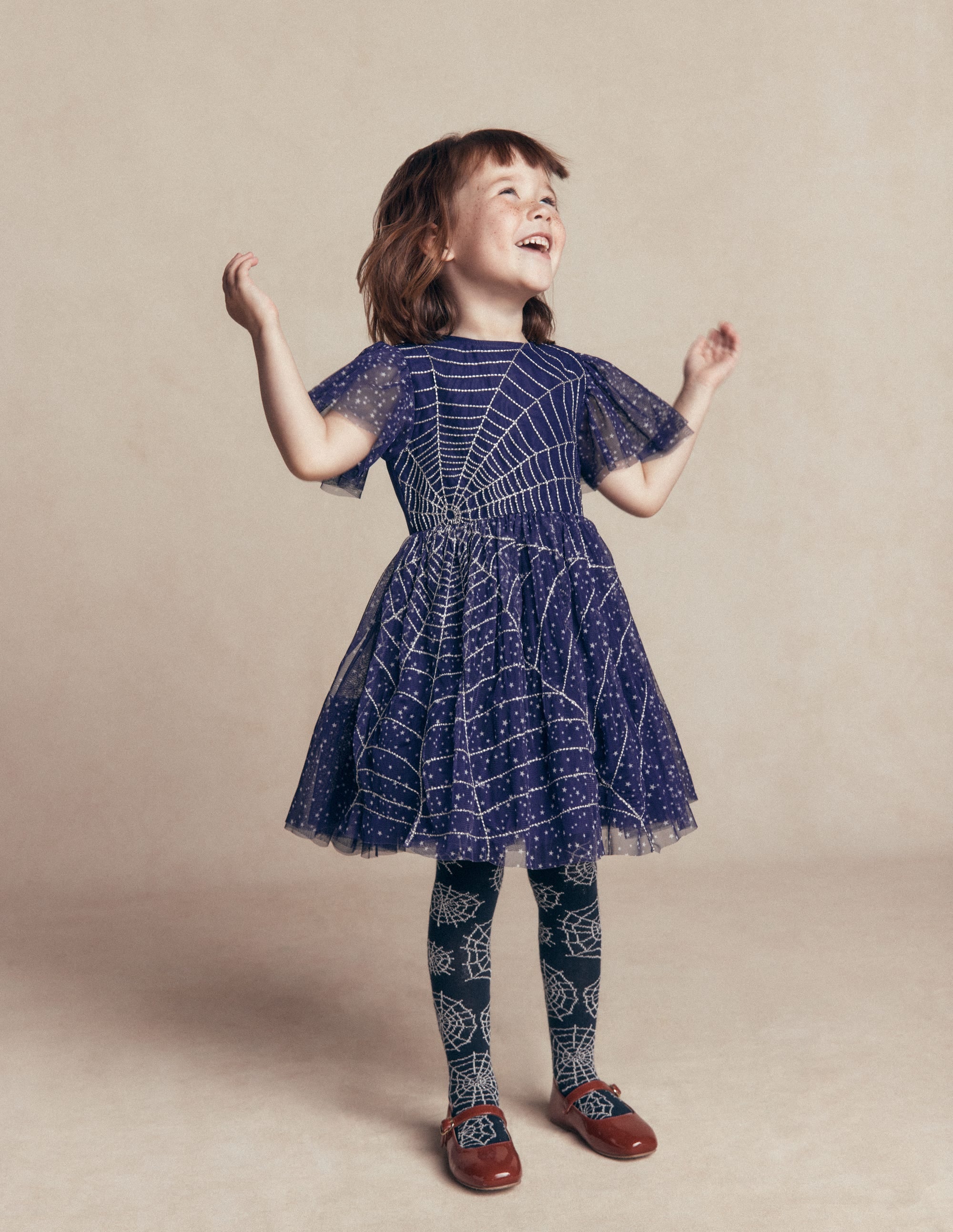 Appliqué Tulle Dress-College Navy Spiders Web - Image 3