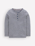 Long Sleeve Henley Top-Soft Ivory/ Navy Stripe