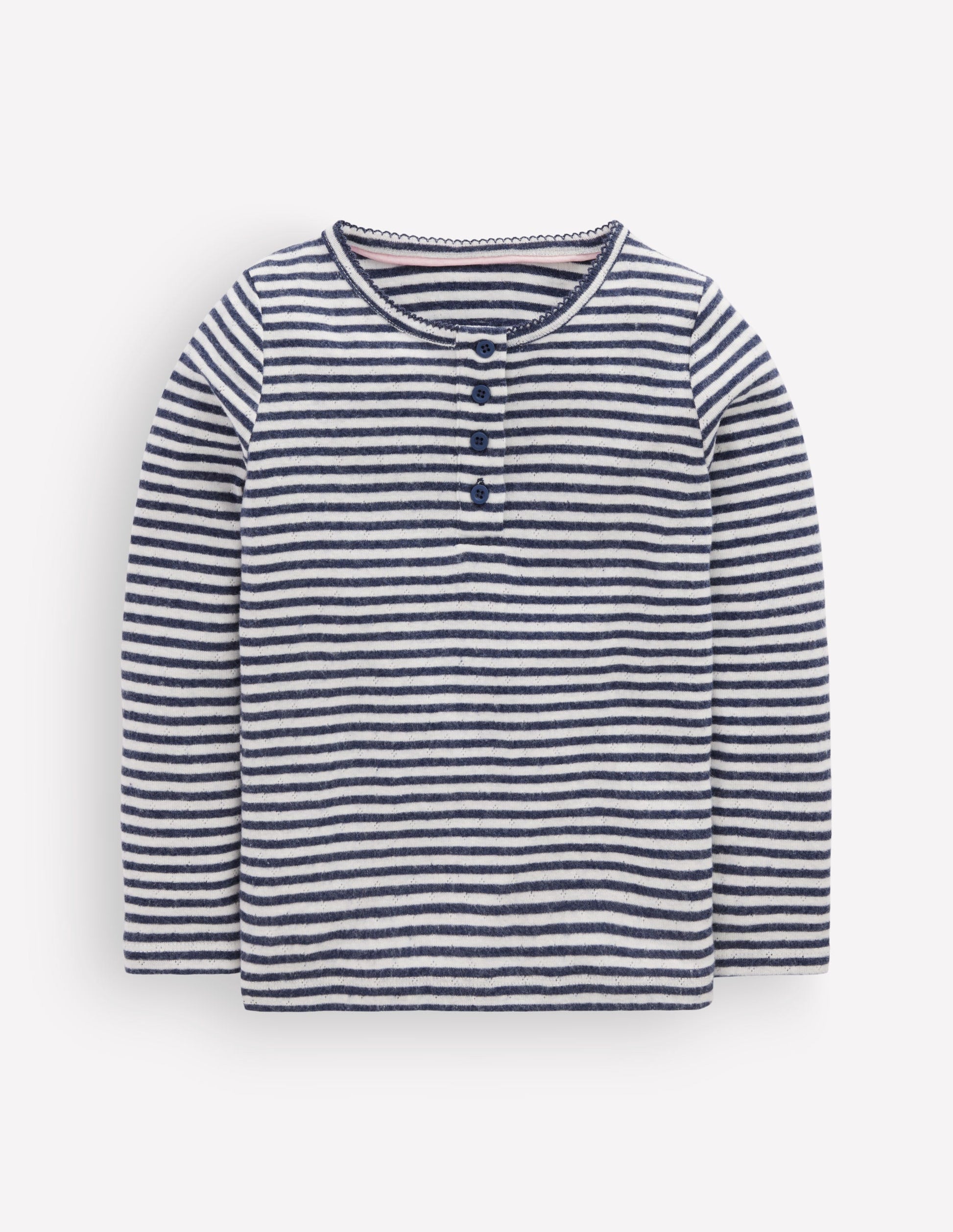 Long Sleeve Henley Top-Soft Ivory/ Navy Stripe-1