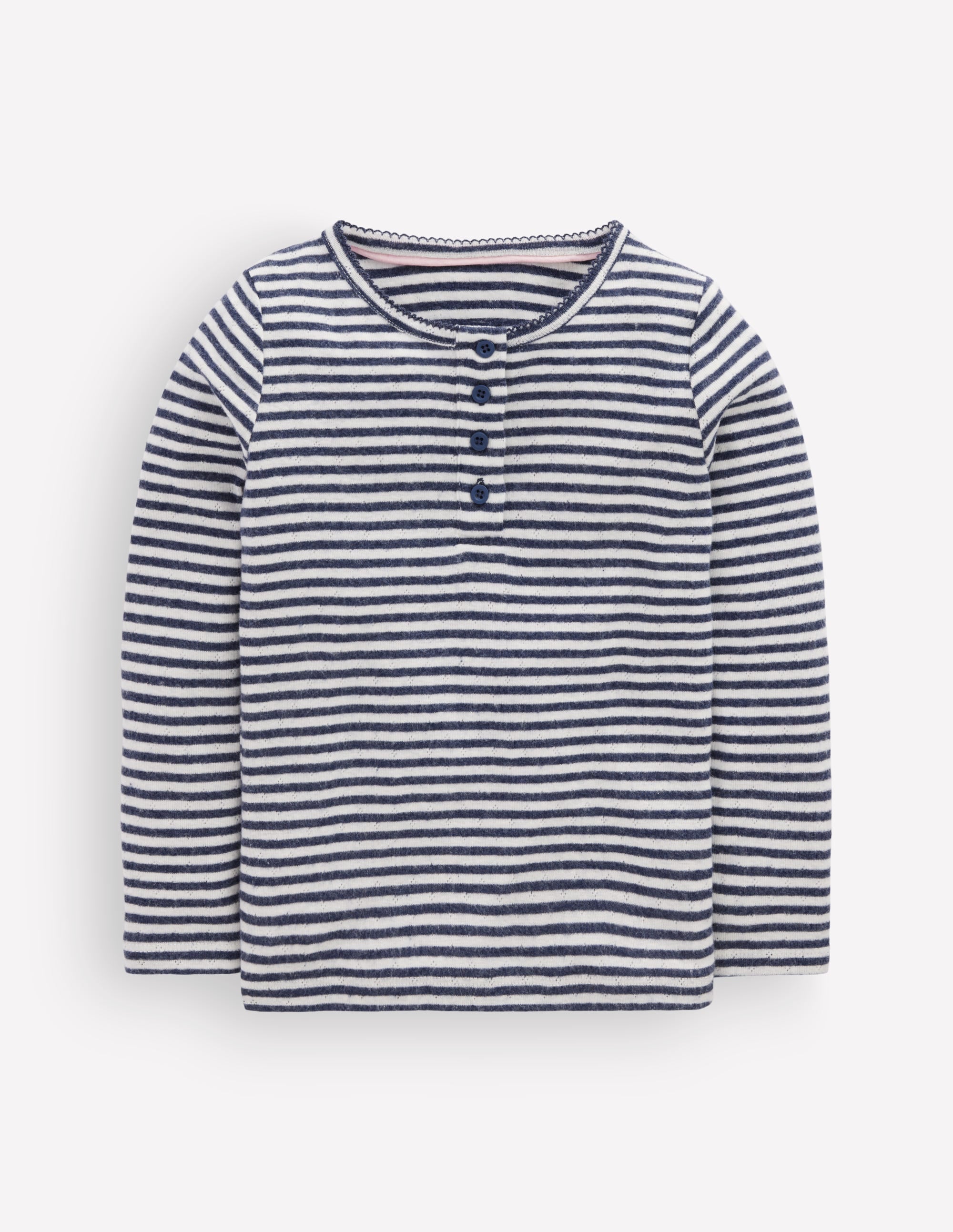 Long Sleeve Henley Top-Soft Ivory/ Navy Stripe - Image 1