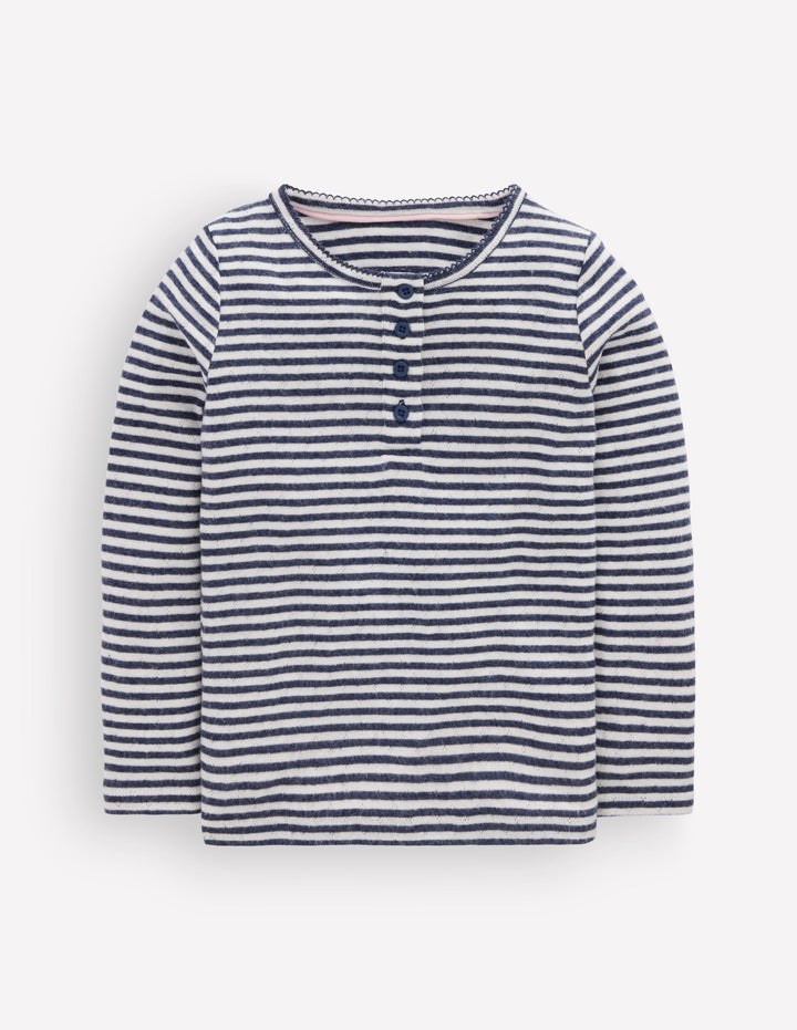 Long Sleeve Henley Top-Soft Ivory/ Navy Stripe
