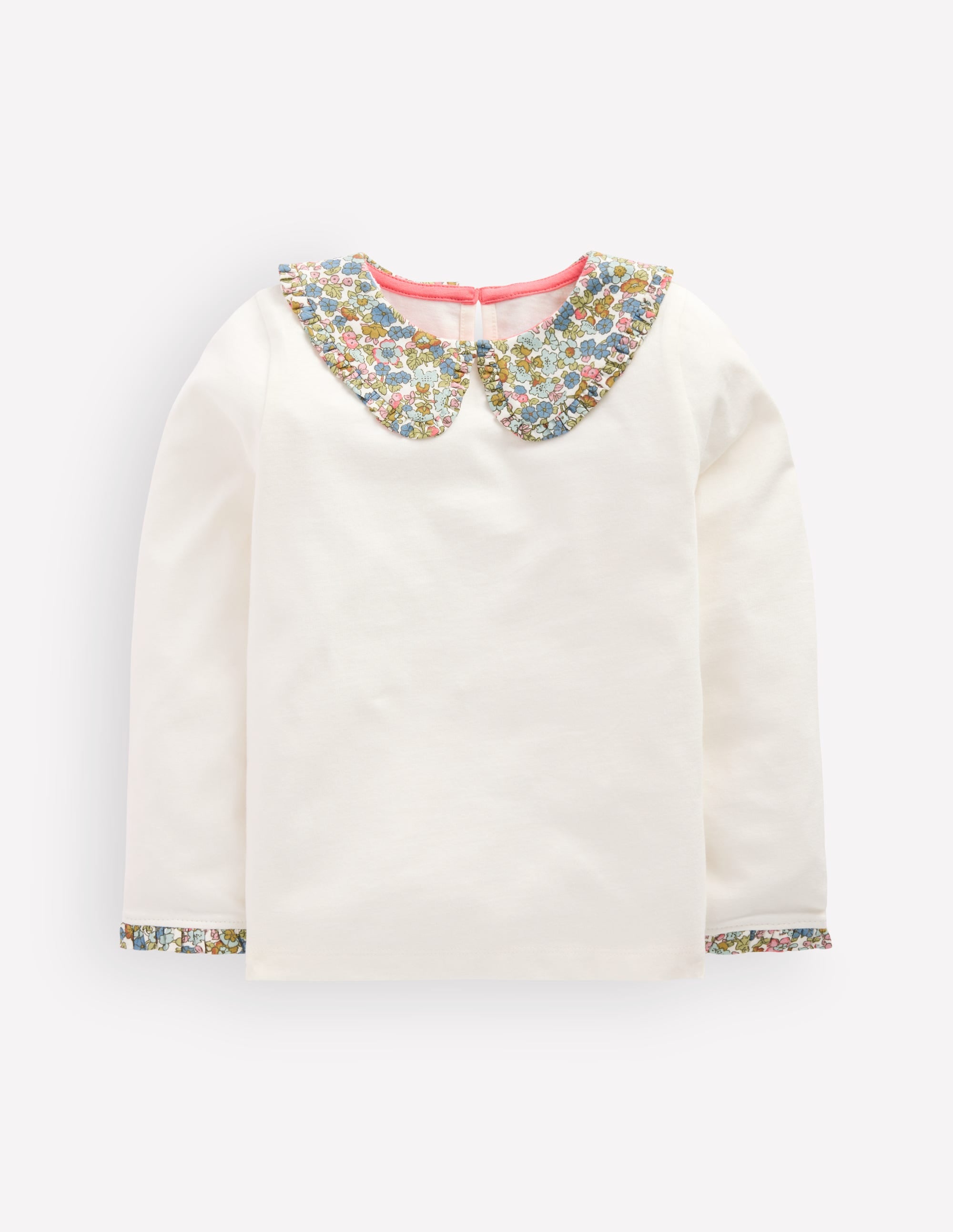 Collared Breton Jersey Top-Coconut Milk and Blue Floral - Image 1