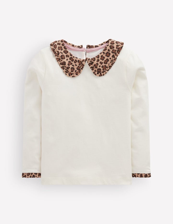 Collared Breton Jersey Top-Soft Ivory Leopard