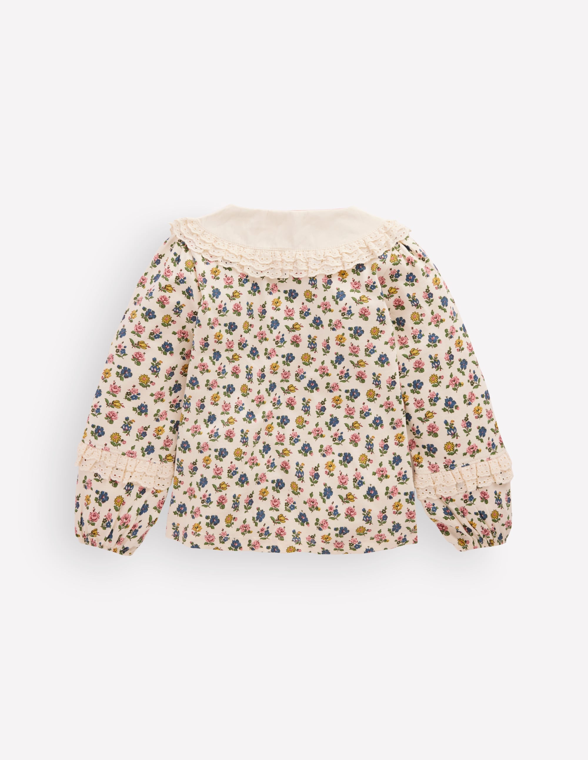 Broderie Collar Jersey Top-Vanilla White Floral - Image 3
