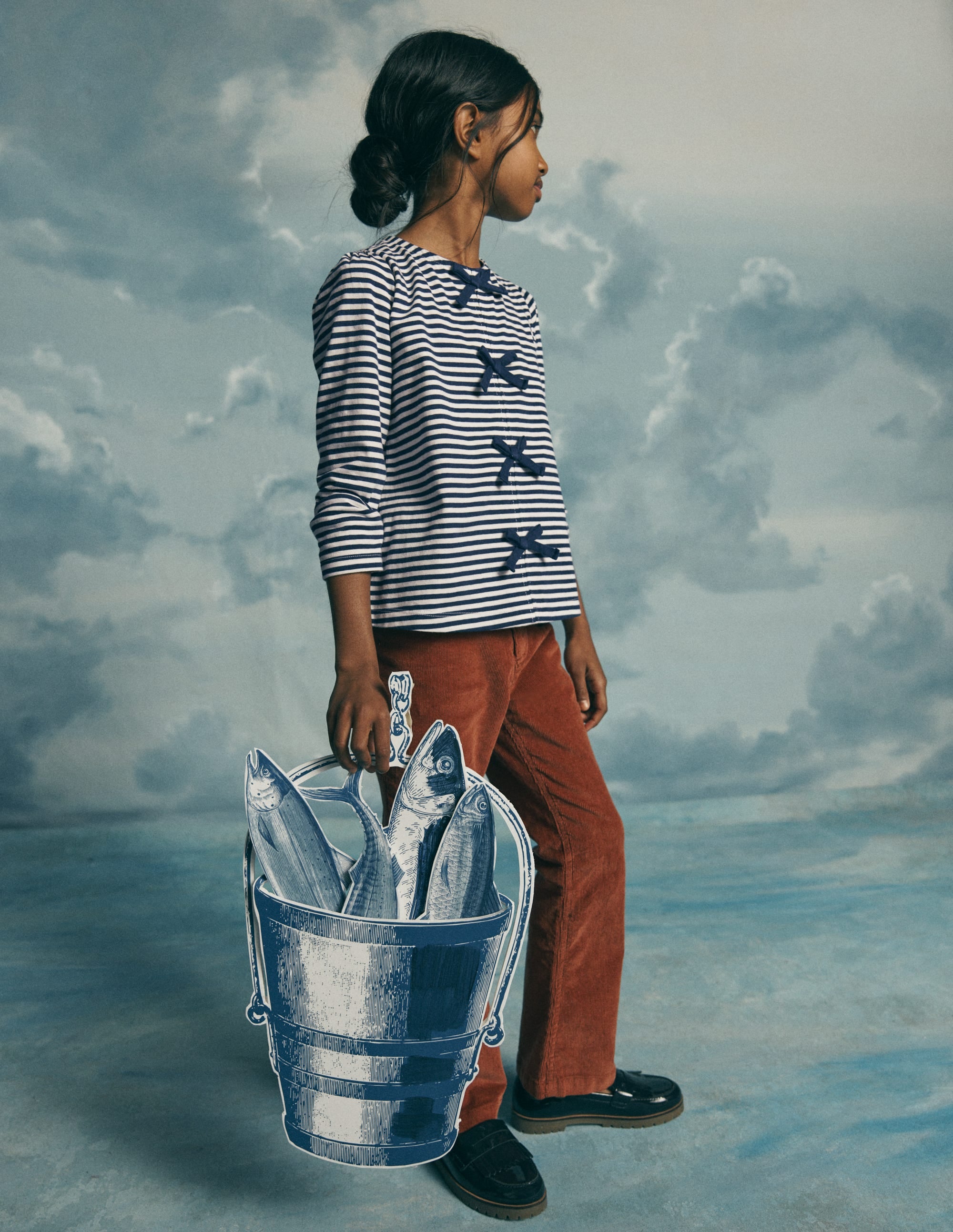 Rib Bow Trim Top-Navy Stripe - Image 1