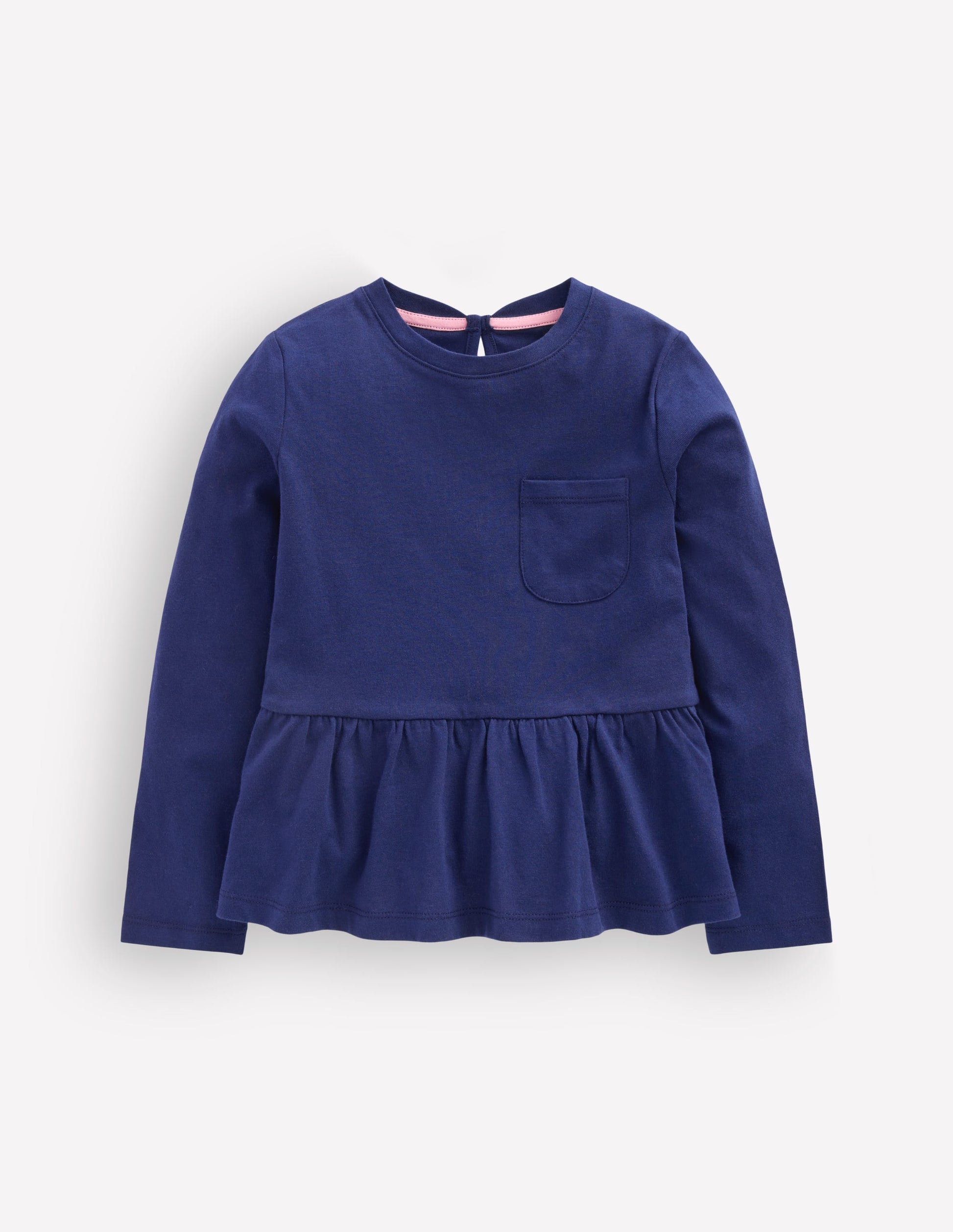 Long Sleeve Peplum Top-College Navy-1