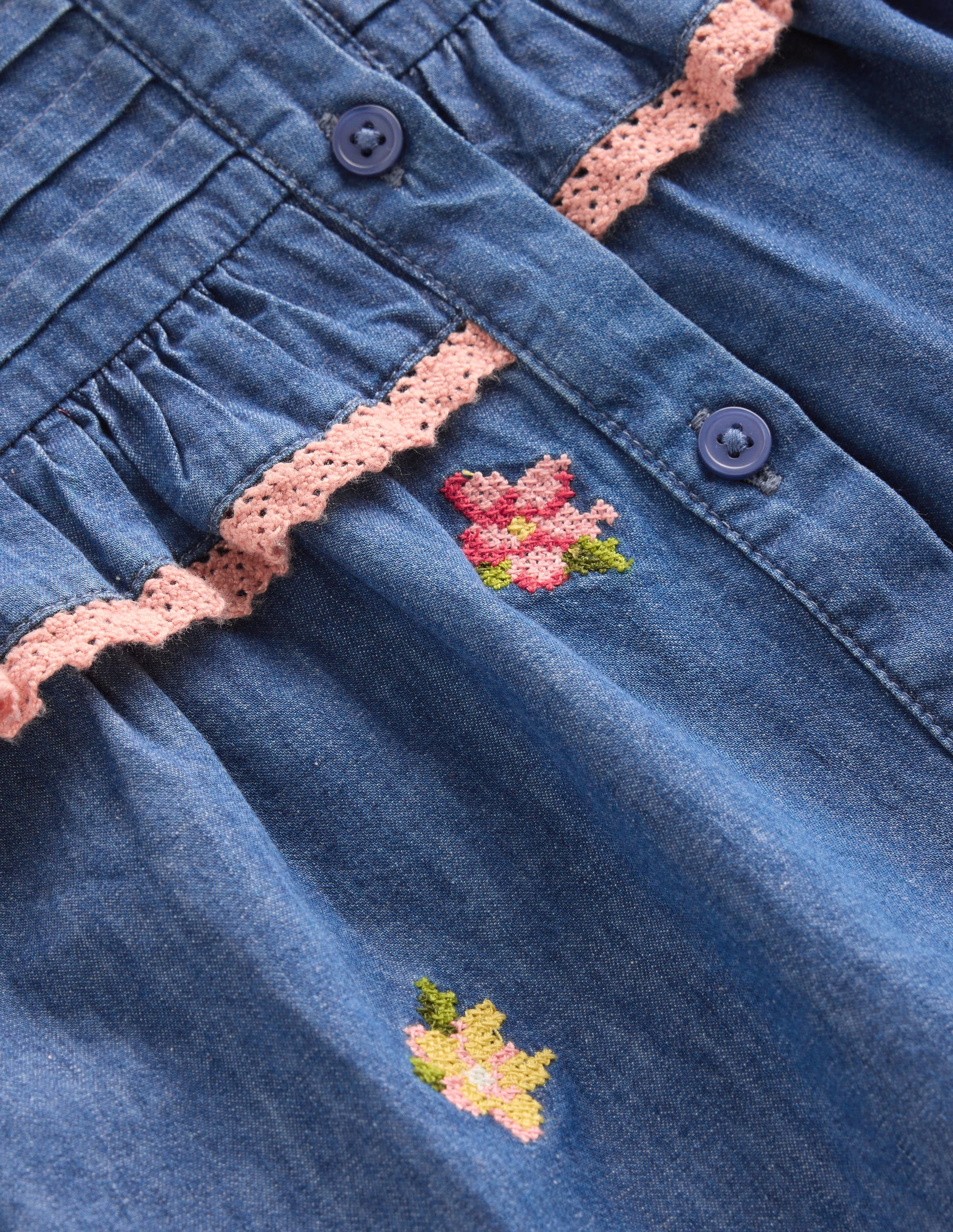 Frill Button Through Top-Chambray Embroidery-4