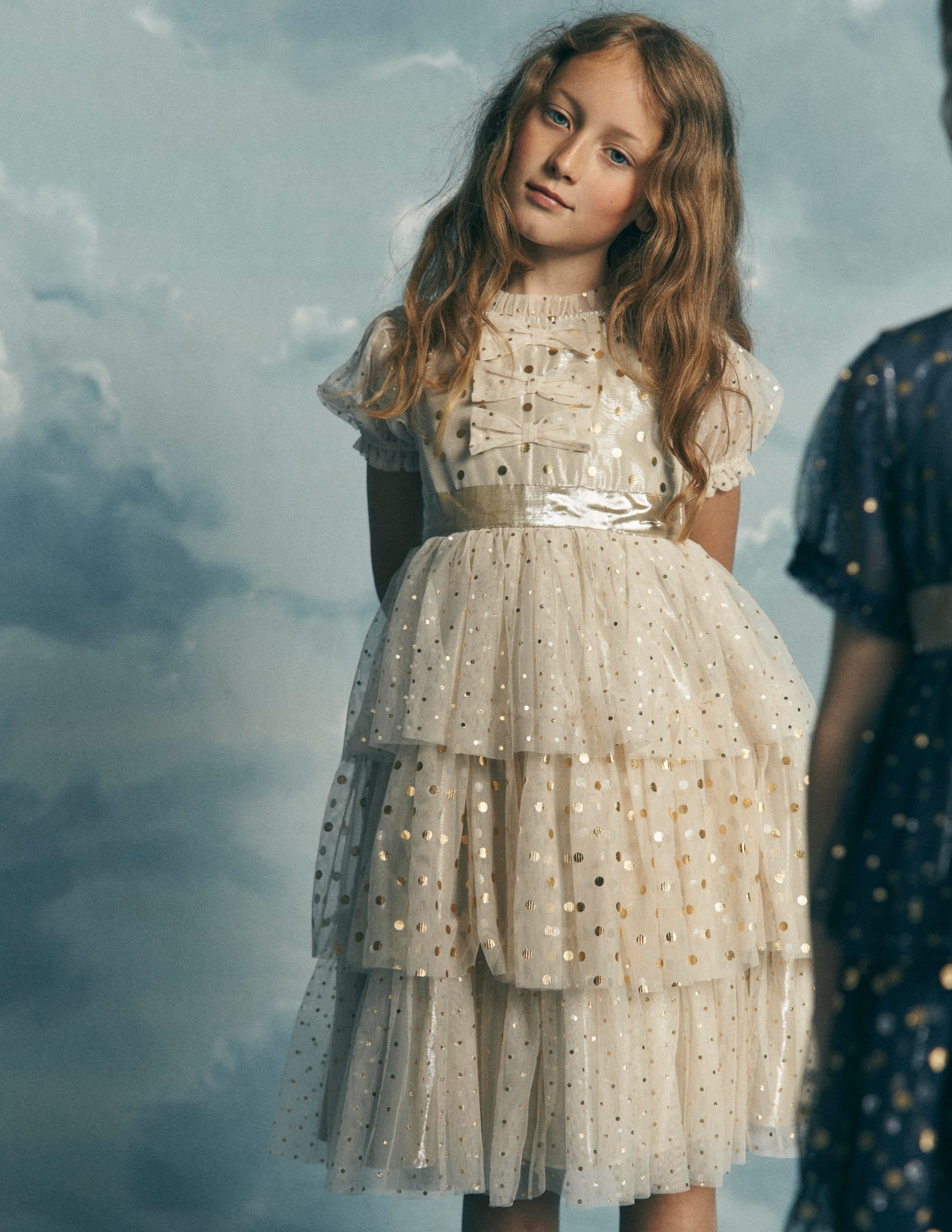 Metallic Tulle Party Dress-Gold Metallic - Image 1