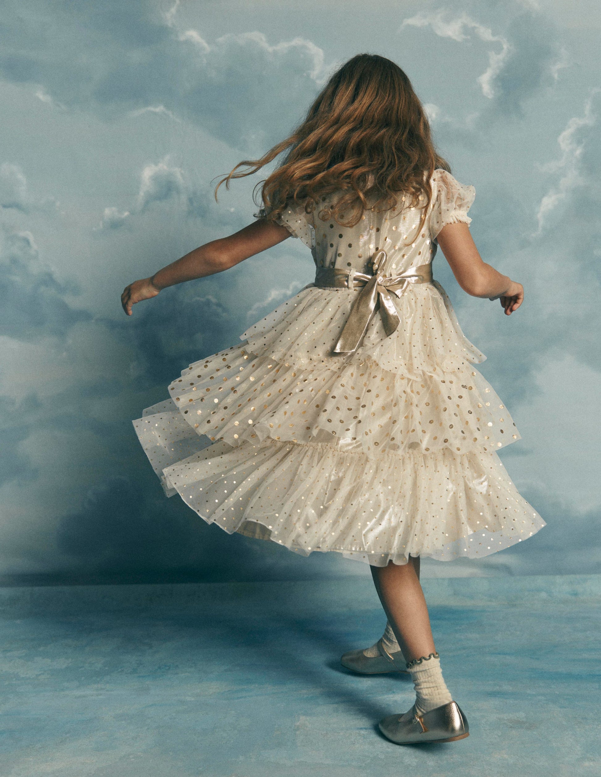 Metallic Tulle Party Dress-Gold Metallic-2