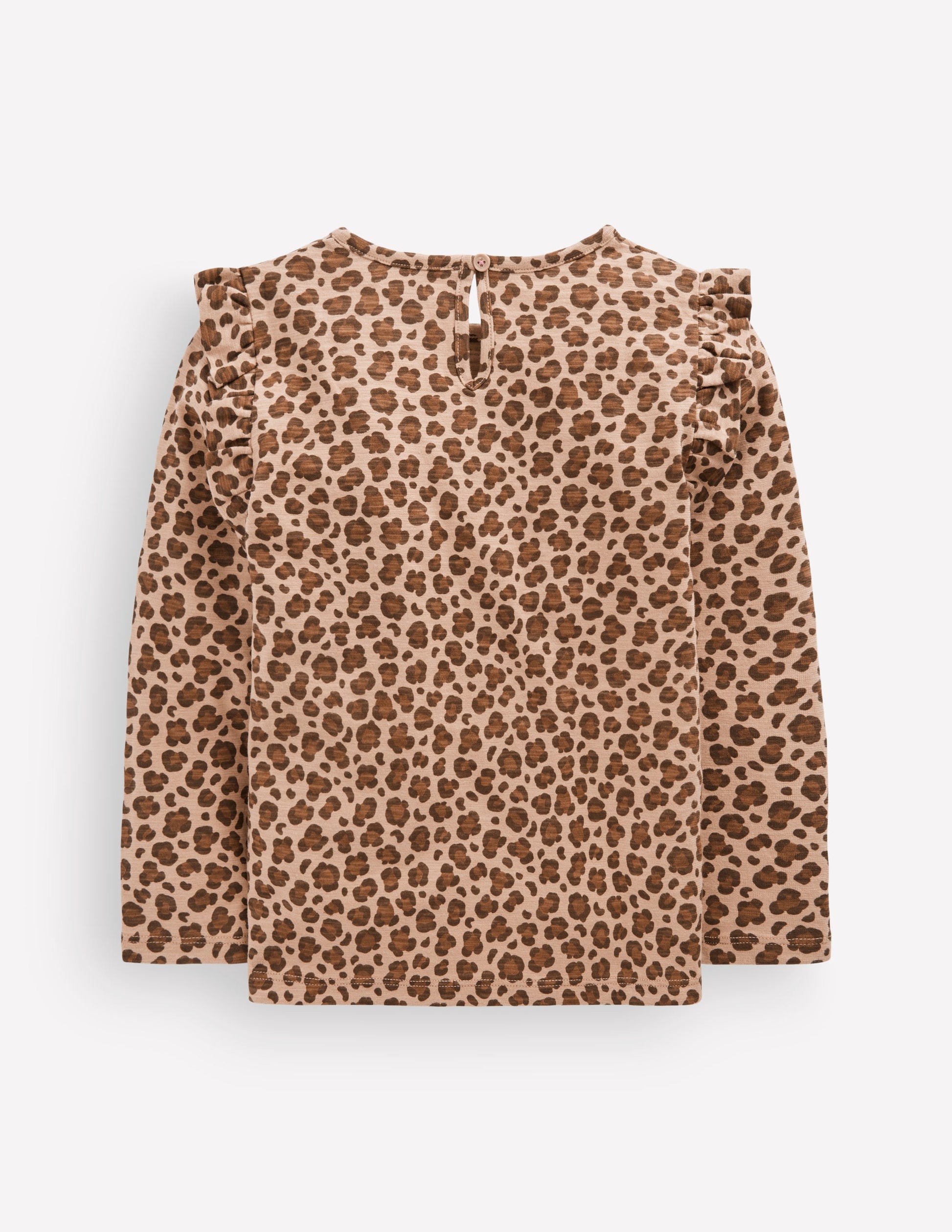 Frill Sleeve Slub Top-Milk Chocolate Brown Leopard-2