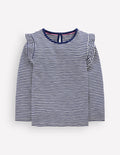 Frill Sleeve Slub Top-Soft Ivory/College Navy