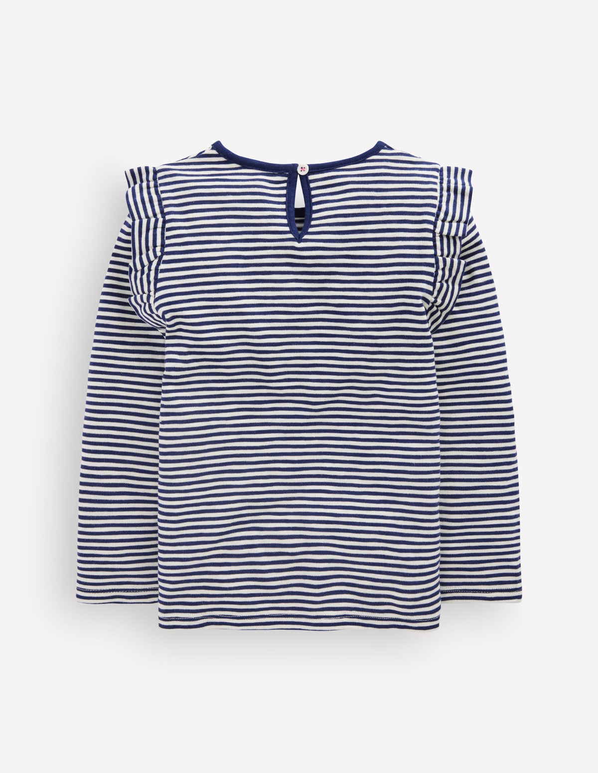 Frill Sleeve Slub Top-Soft Ivory/College Navy-2