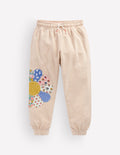 Appliqué Cuffed Joggers-Oatmeal Patchwork Flower