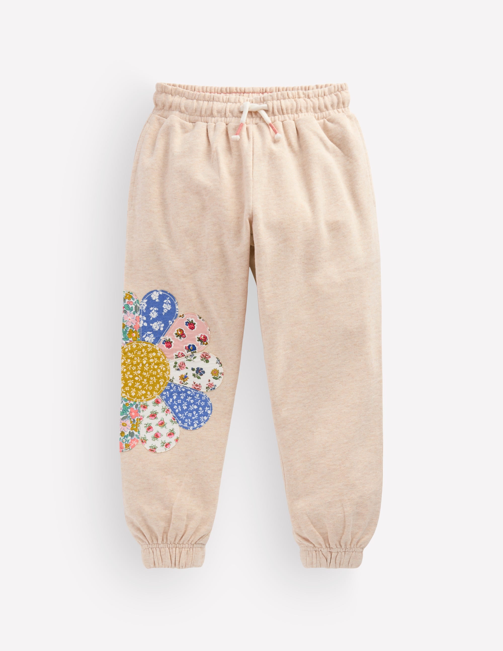 Appliqué Cuffed Joggers-Oatmeal Patchwork Flower - Image 1
