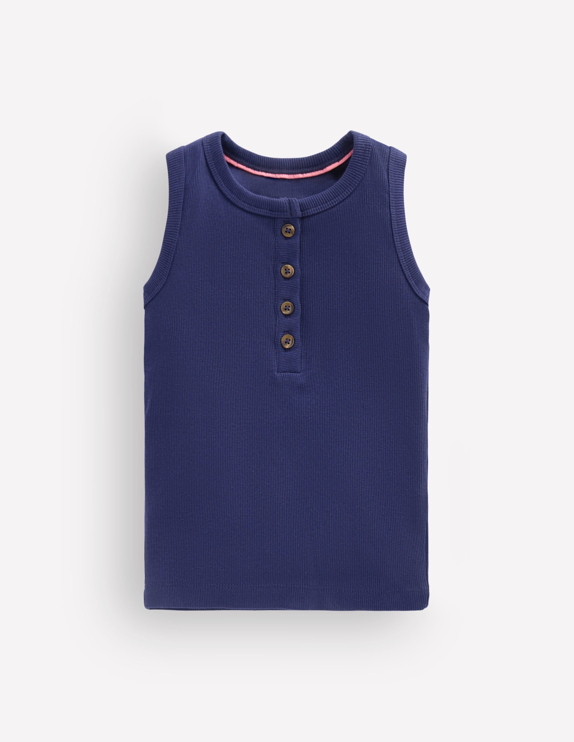 Henley Ribbed Vest-College Navy - Image 1