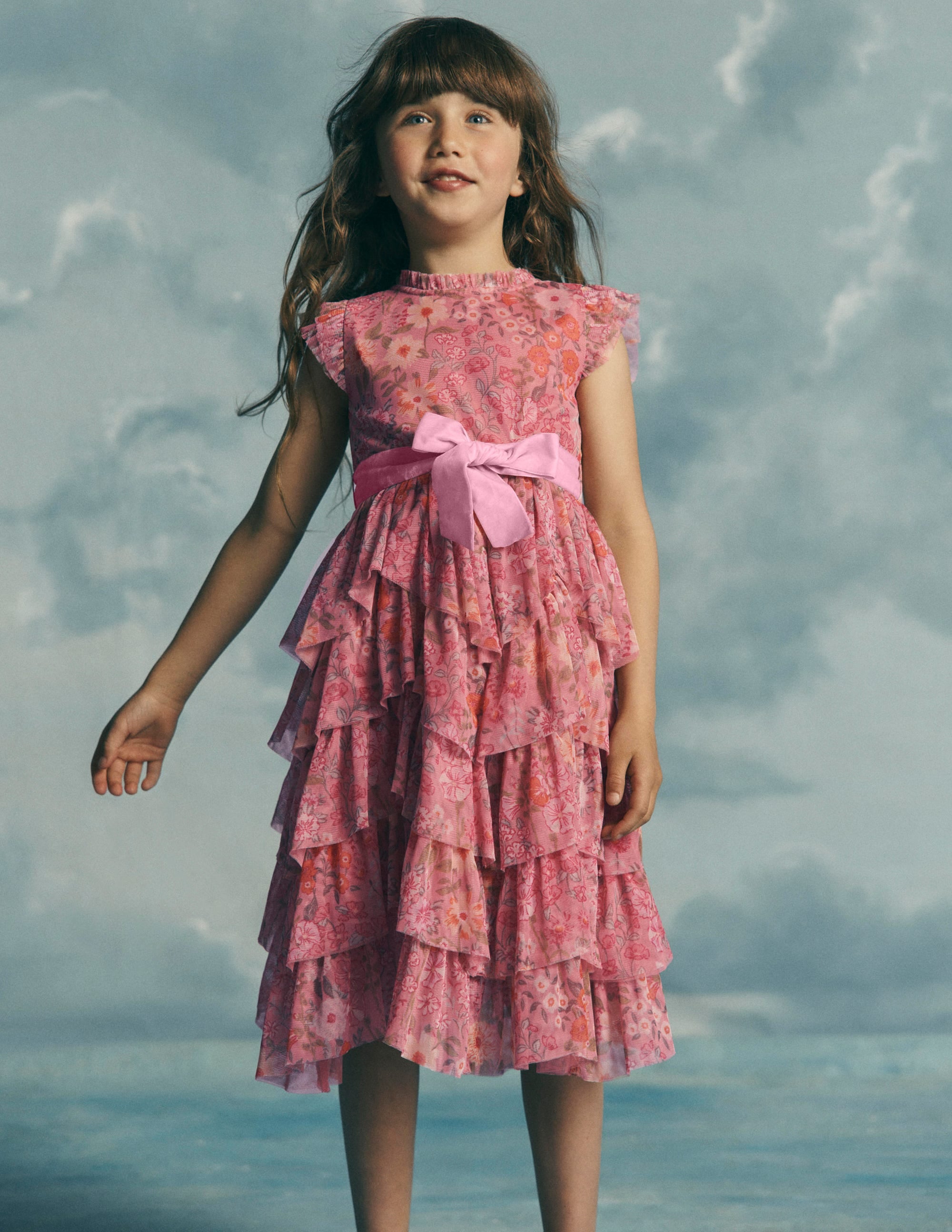 Tiered Tulle Dress-Pink Wildflowers - Image 1
