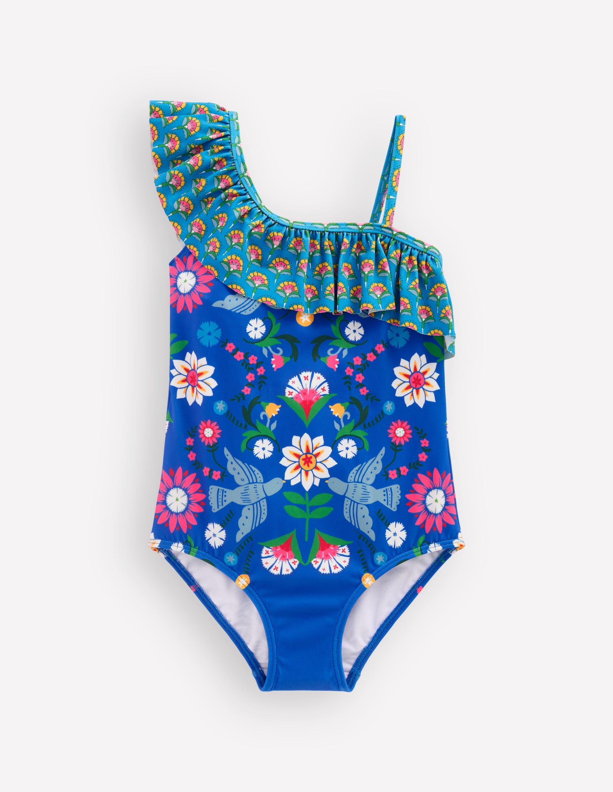 Lila One Shoulder Swimsuit-Kingfisher Blue Bird Floral - Image 1