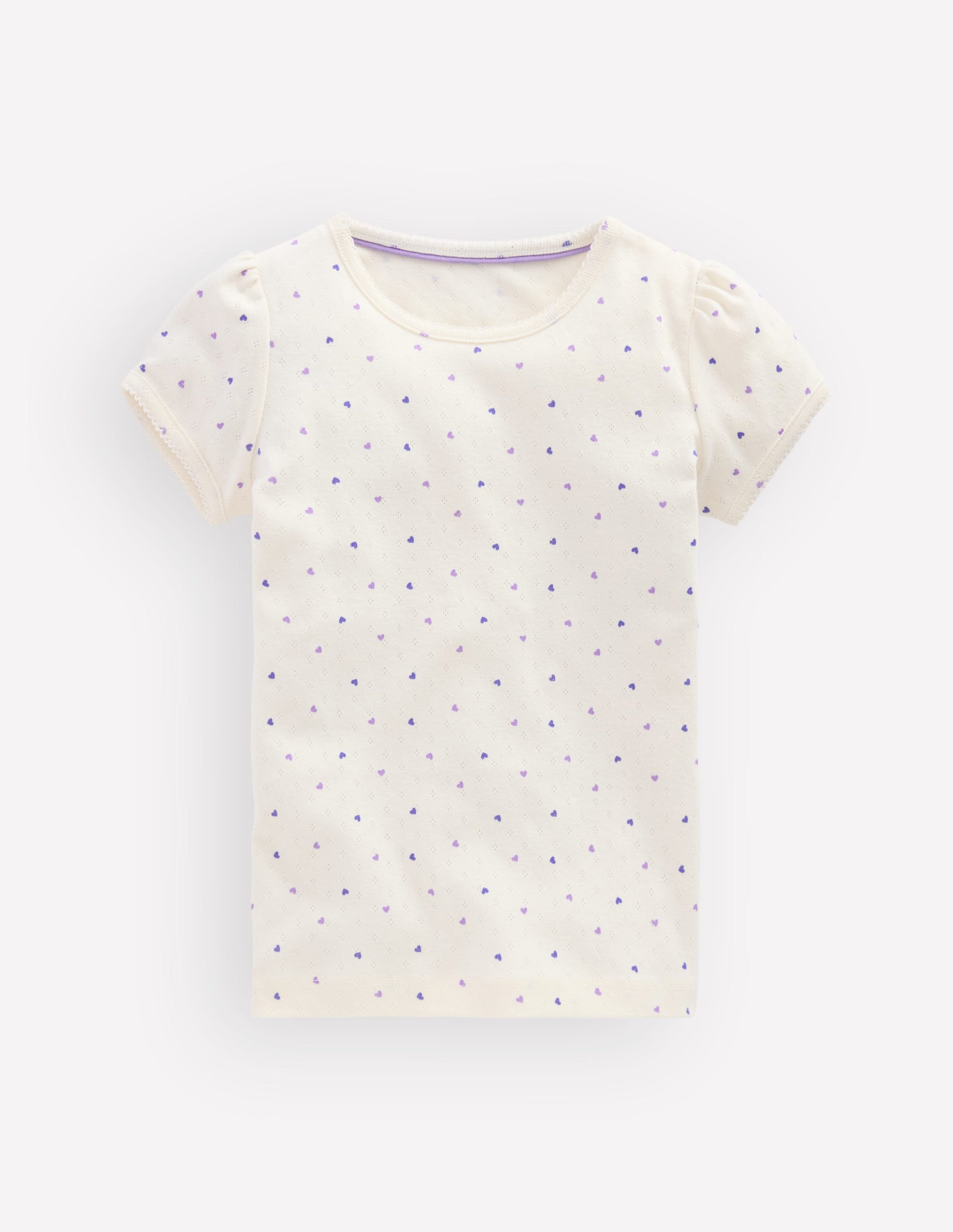 Short Sleeve Pointelle Top-White Heart Spot-1