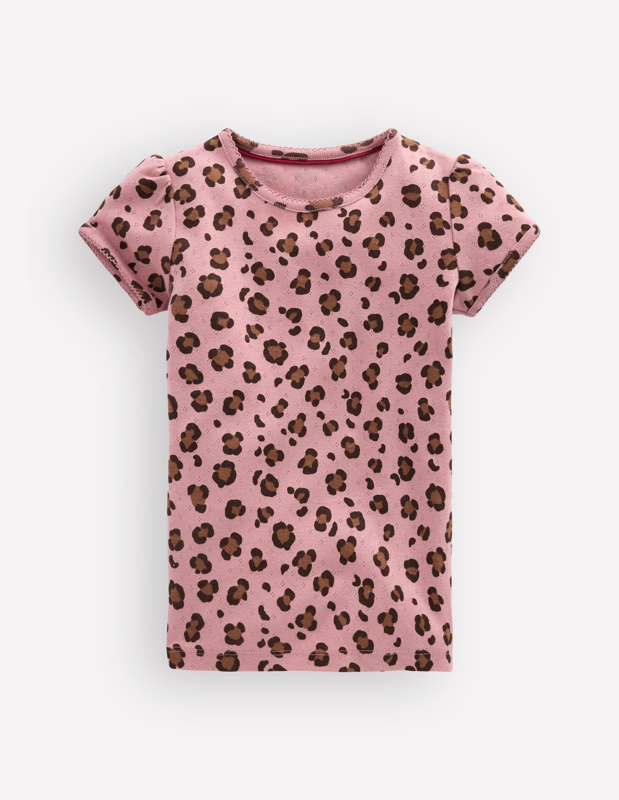Short Sleeve Pointelle Top-Vintage Pink Leopard - Image 1