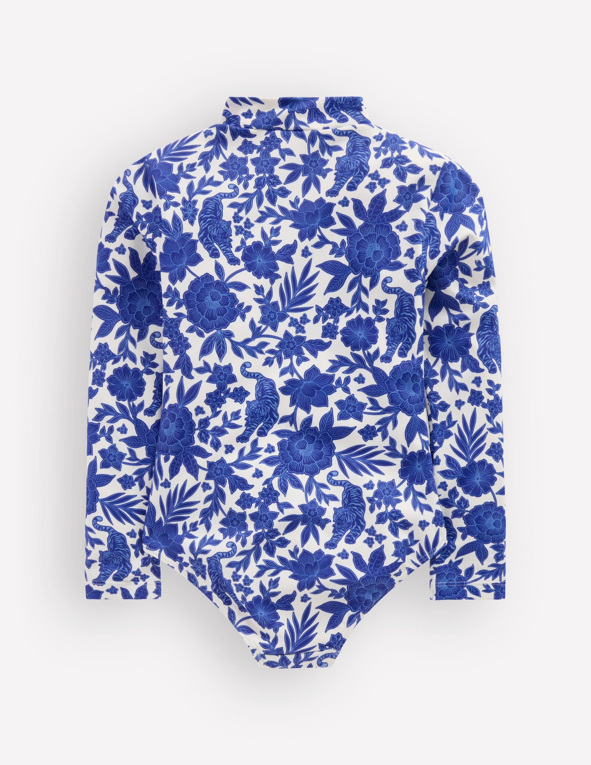 Long-sleeved Swimsuit-Bright Blue Jungle Woodblock - Image 2