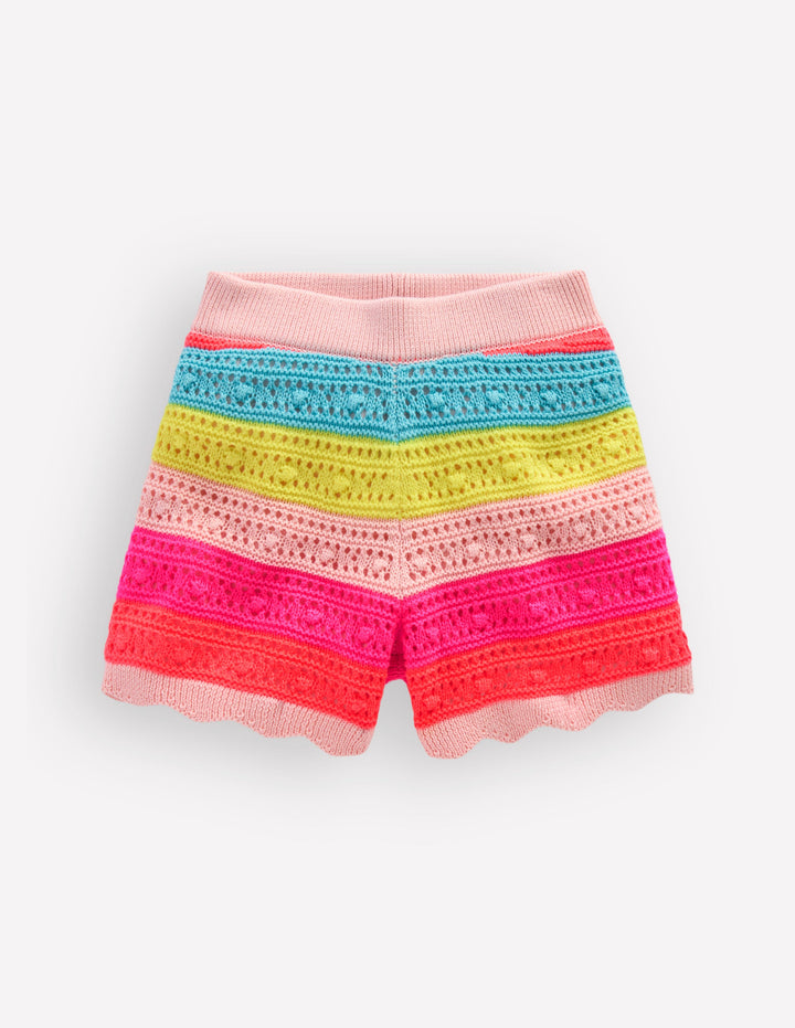 Pointelle Knitted Shorts-Neon Multi Stripe